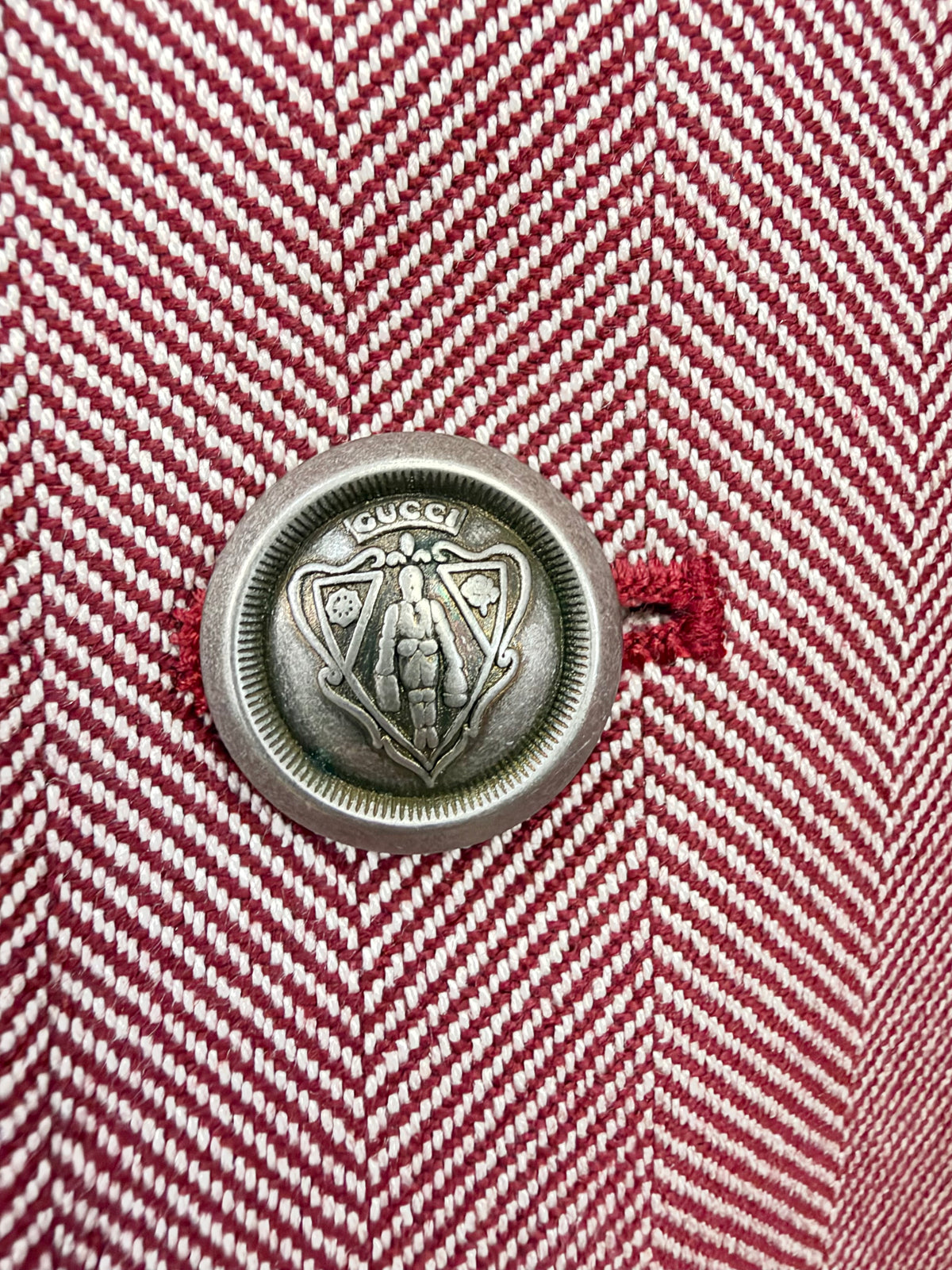 Gucci Red & Cream Herringbone Pattern Silk & Cotton Blend Sports Coat - L