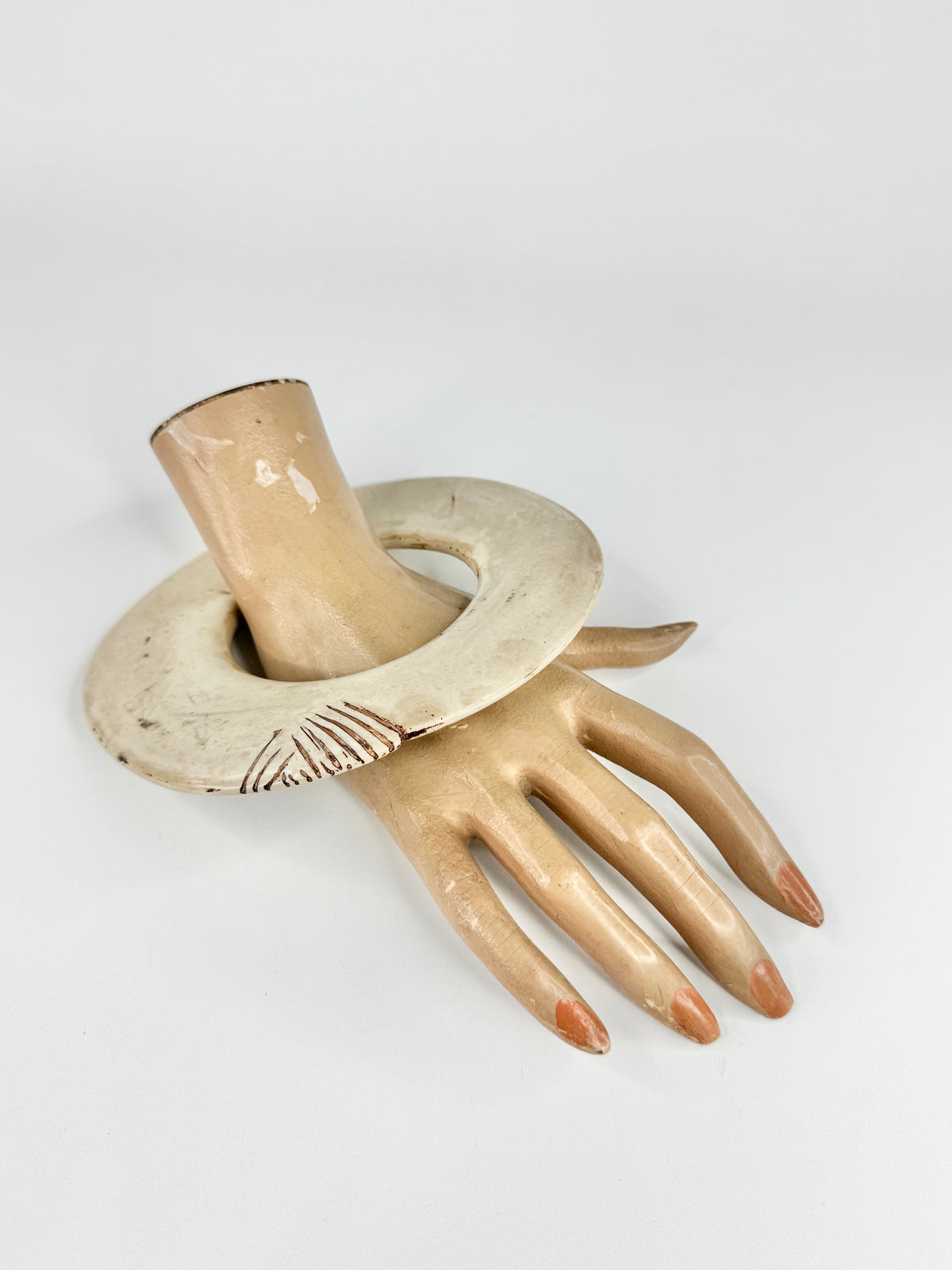 Large Faux Bone Ivory Look Etched Bangle