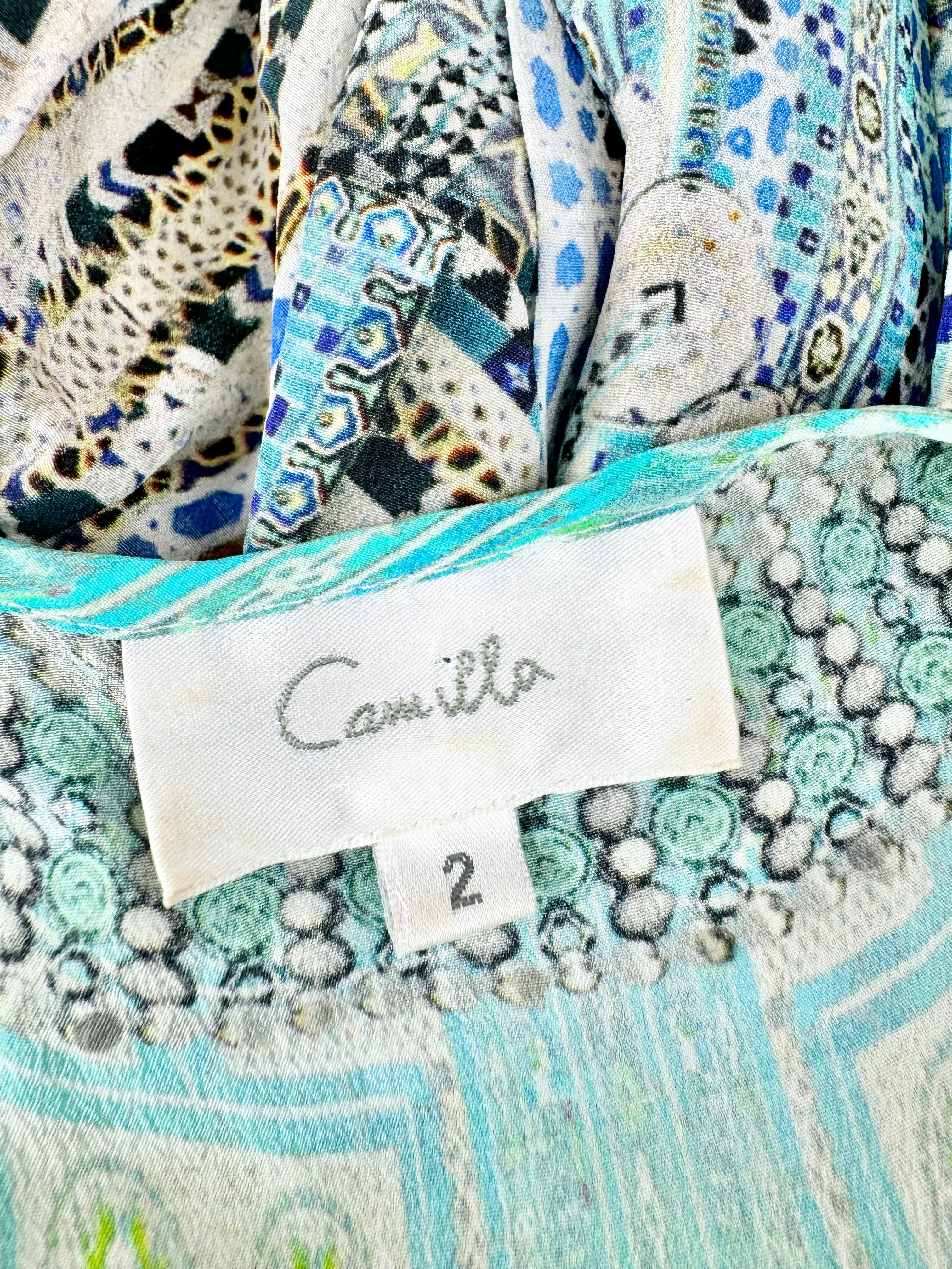 Camilla Aqua Geometric Silk Playsuit - AU10