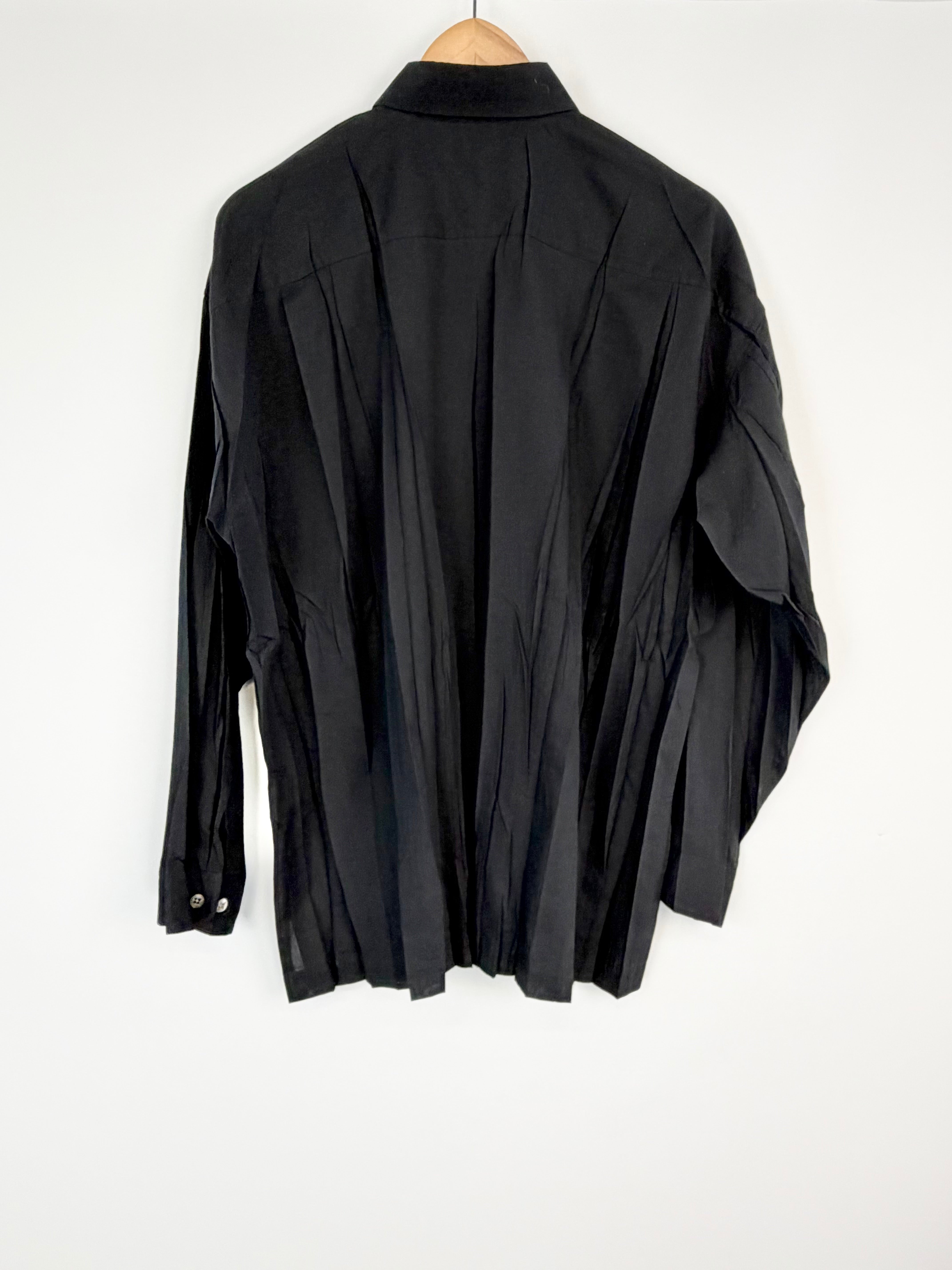 Issey Miyake Black Cotton Plisse Detail Shirt - AU12