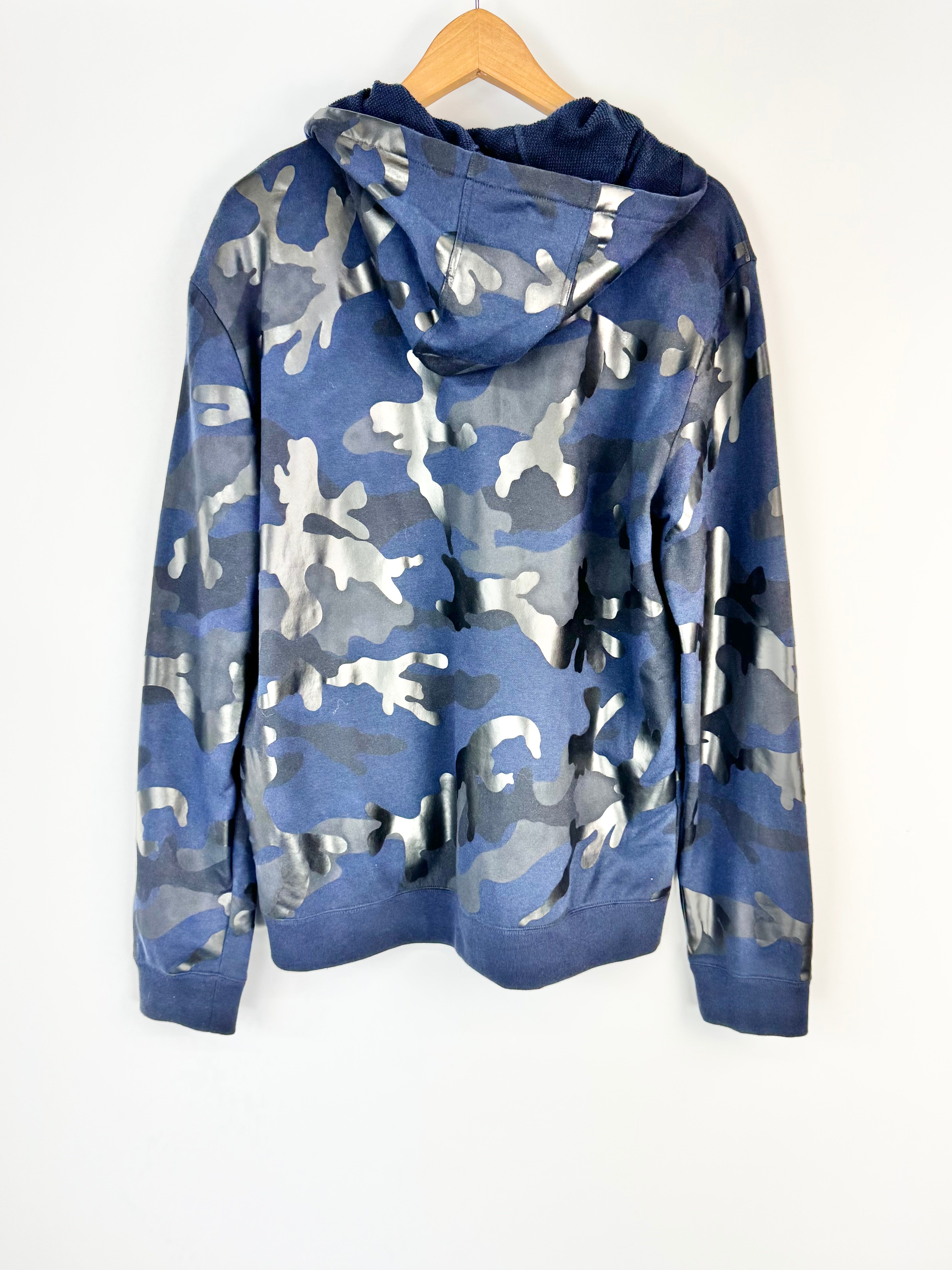 Valentino Blue Camo Patterned Zippered Hoodie - L