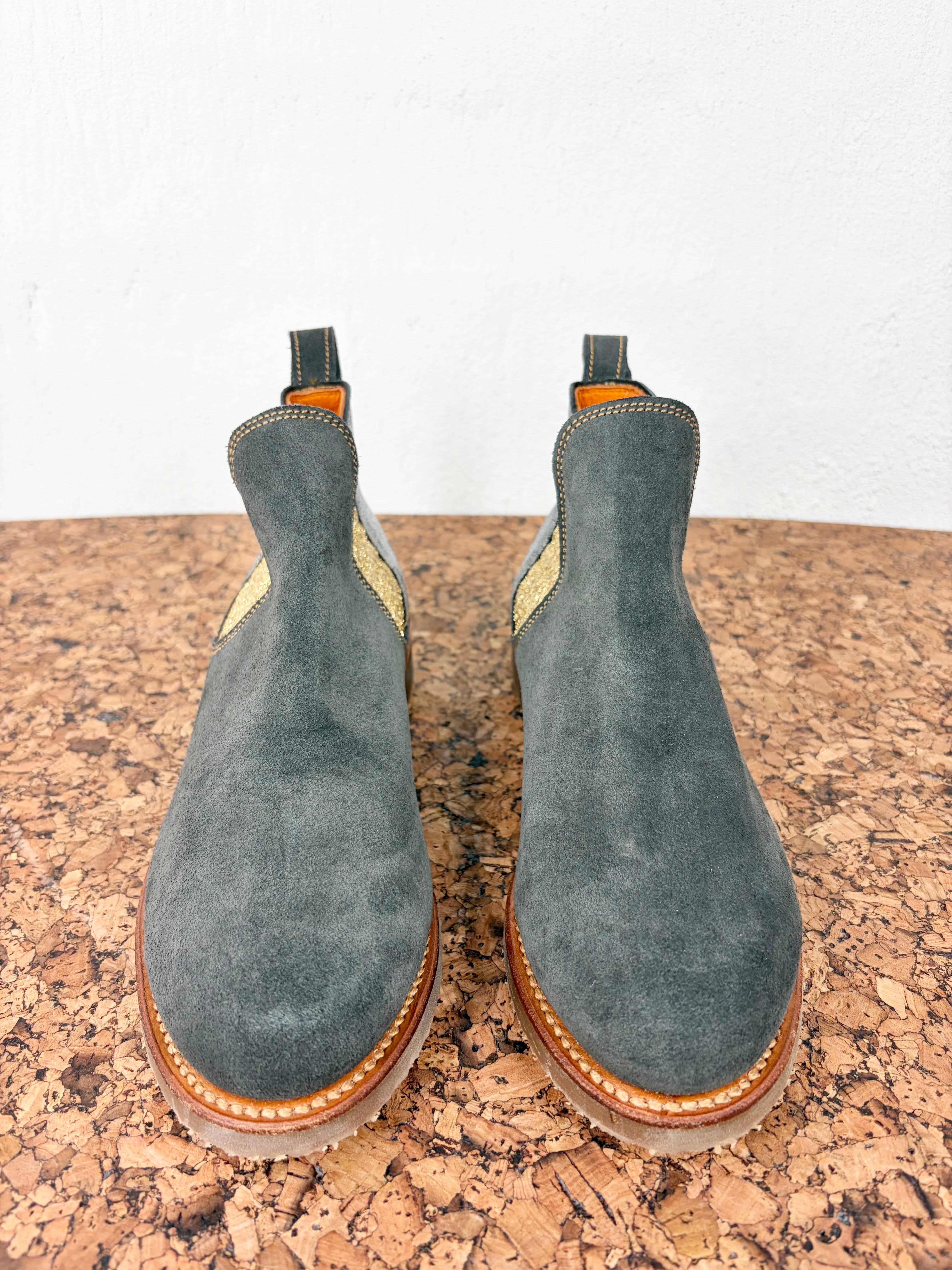 Penelope Chilvers Ash Grey, Metallic Gold & Silver Suede Ankle Boots - EU40
