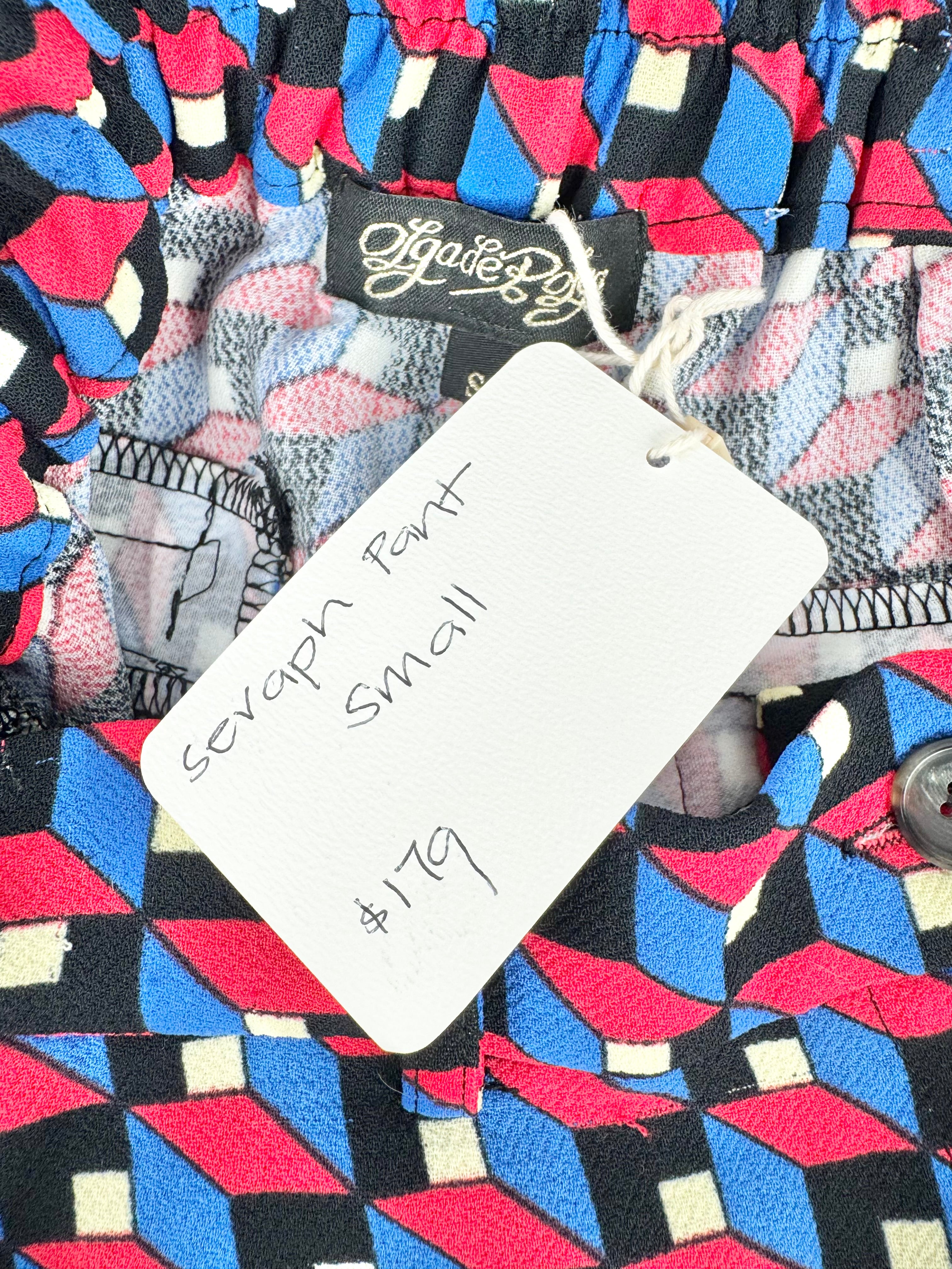 Olga de Polga Red, Blue Black & Cream Cubist Pattern Slacks - AU8