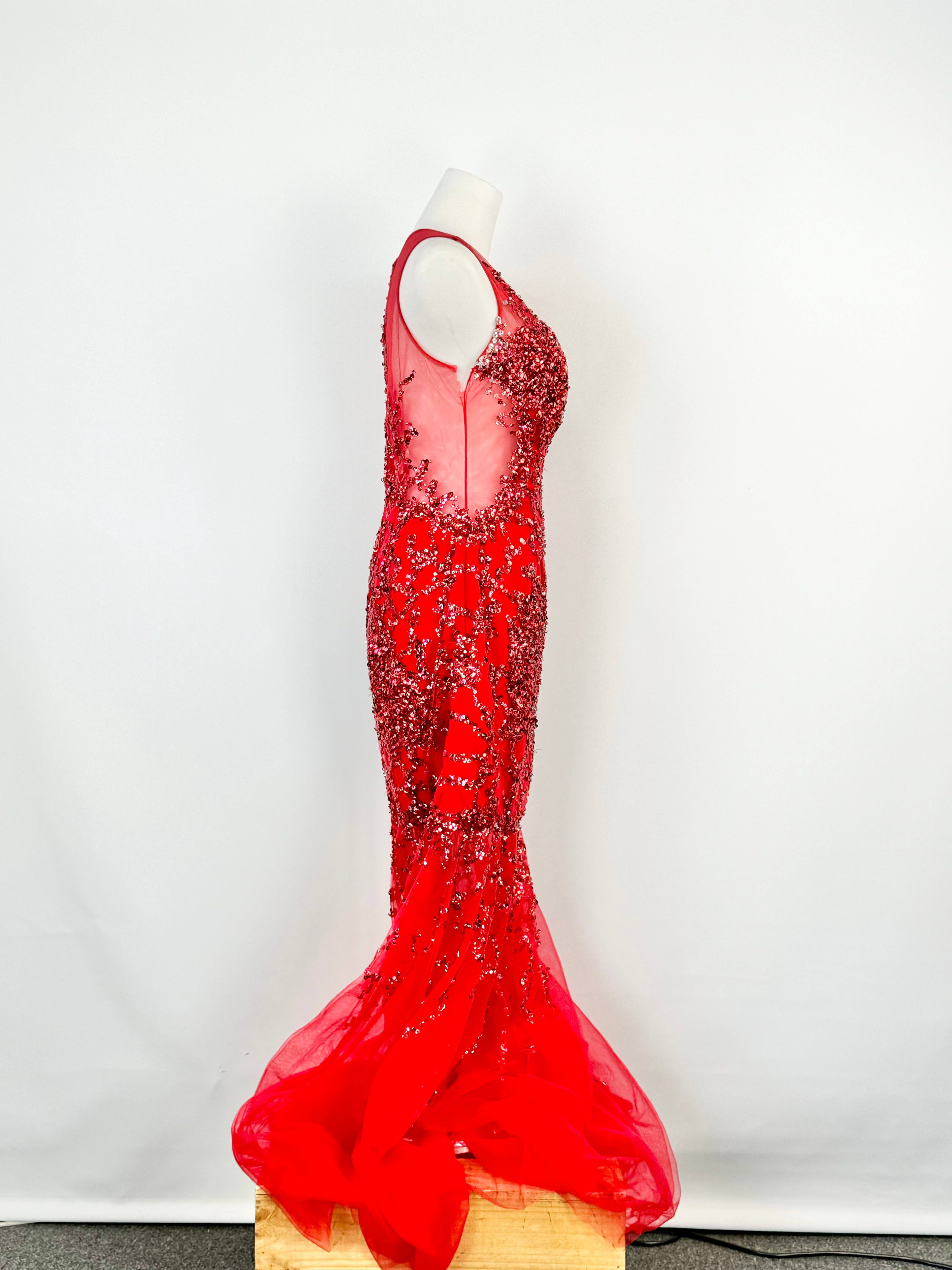 Portia & Scarlett Bright Red Sequin & Beaded Maxi Formal Dress - AU12