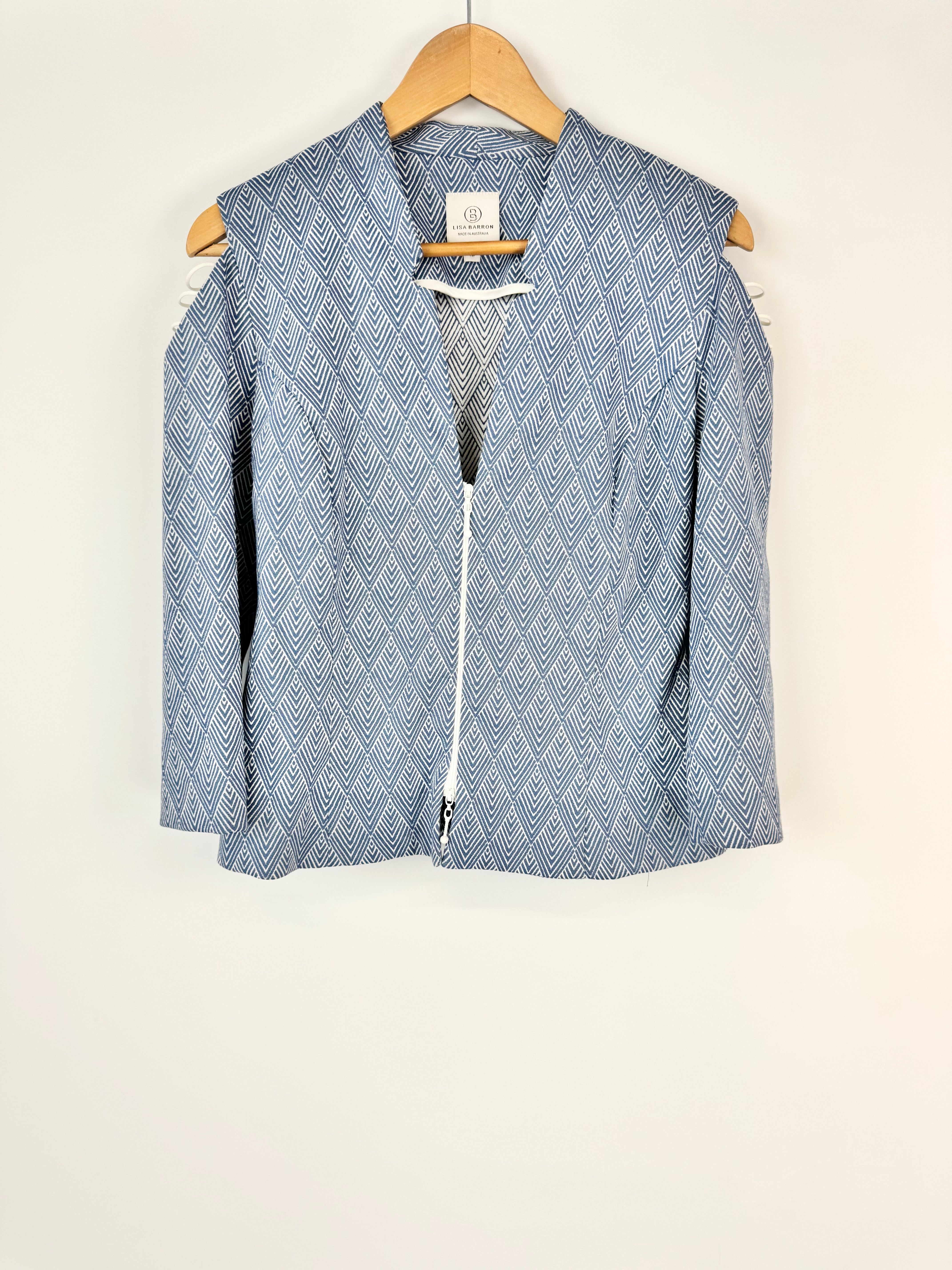 Lisa Barron Blue & White Chevron Pattern 2 Piece Suit - AU10 & AU12
