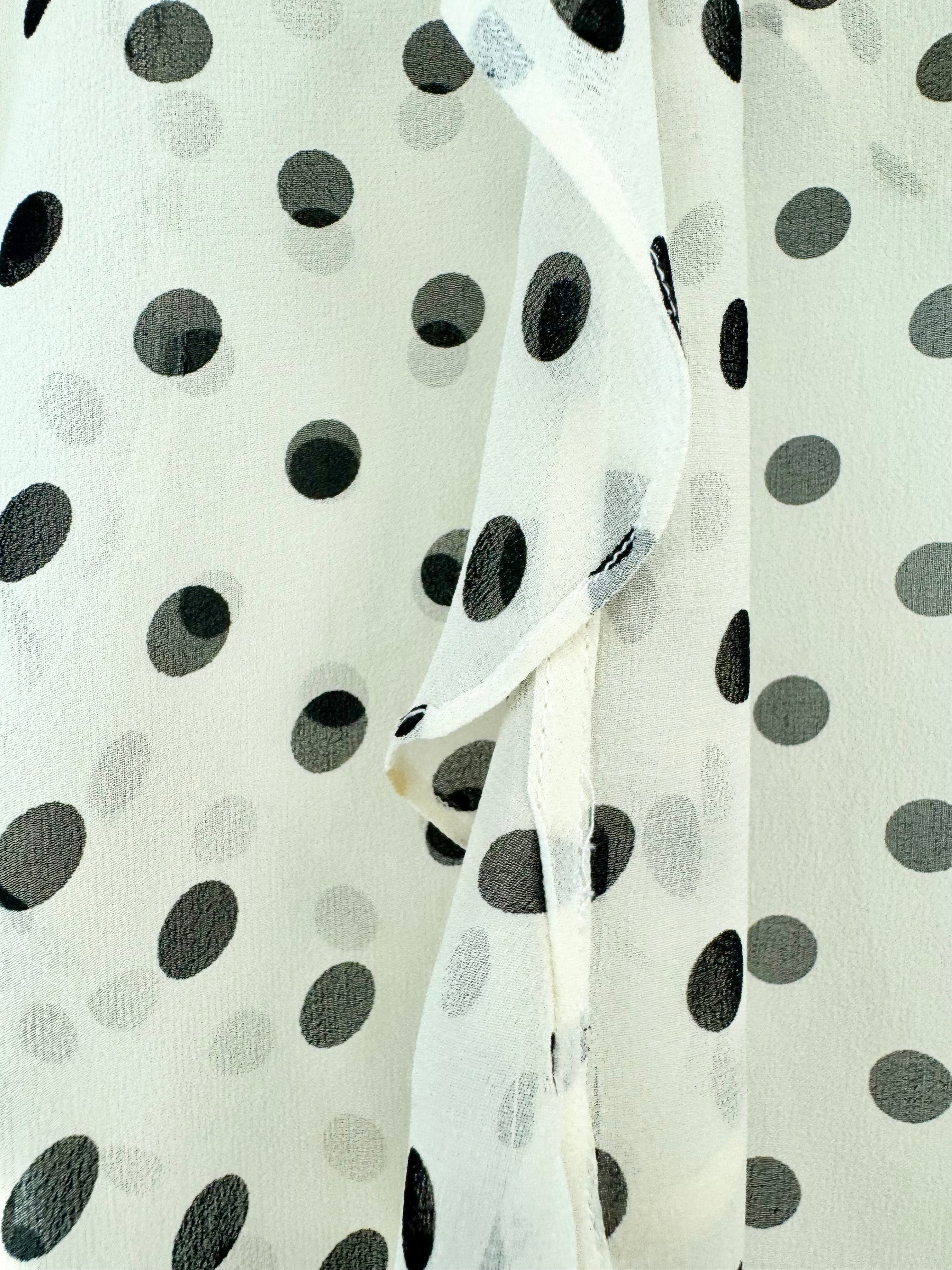 Carla Zampatti Black and Cream Spotted Frilled Edge Short Sleeve Top - AU10