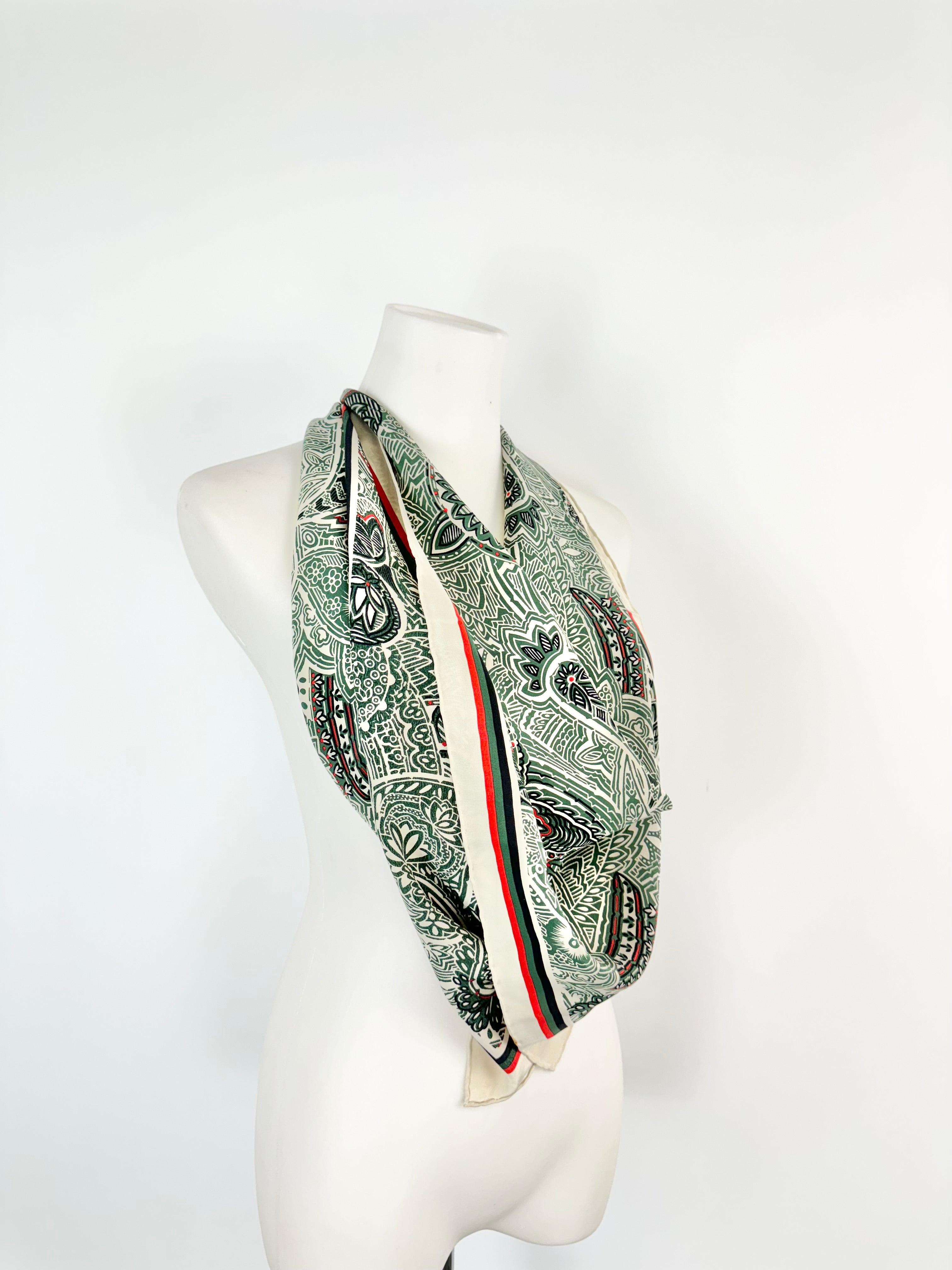 Vintage Jaeger Cream & Green Paisley Patterned Scarf
