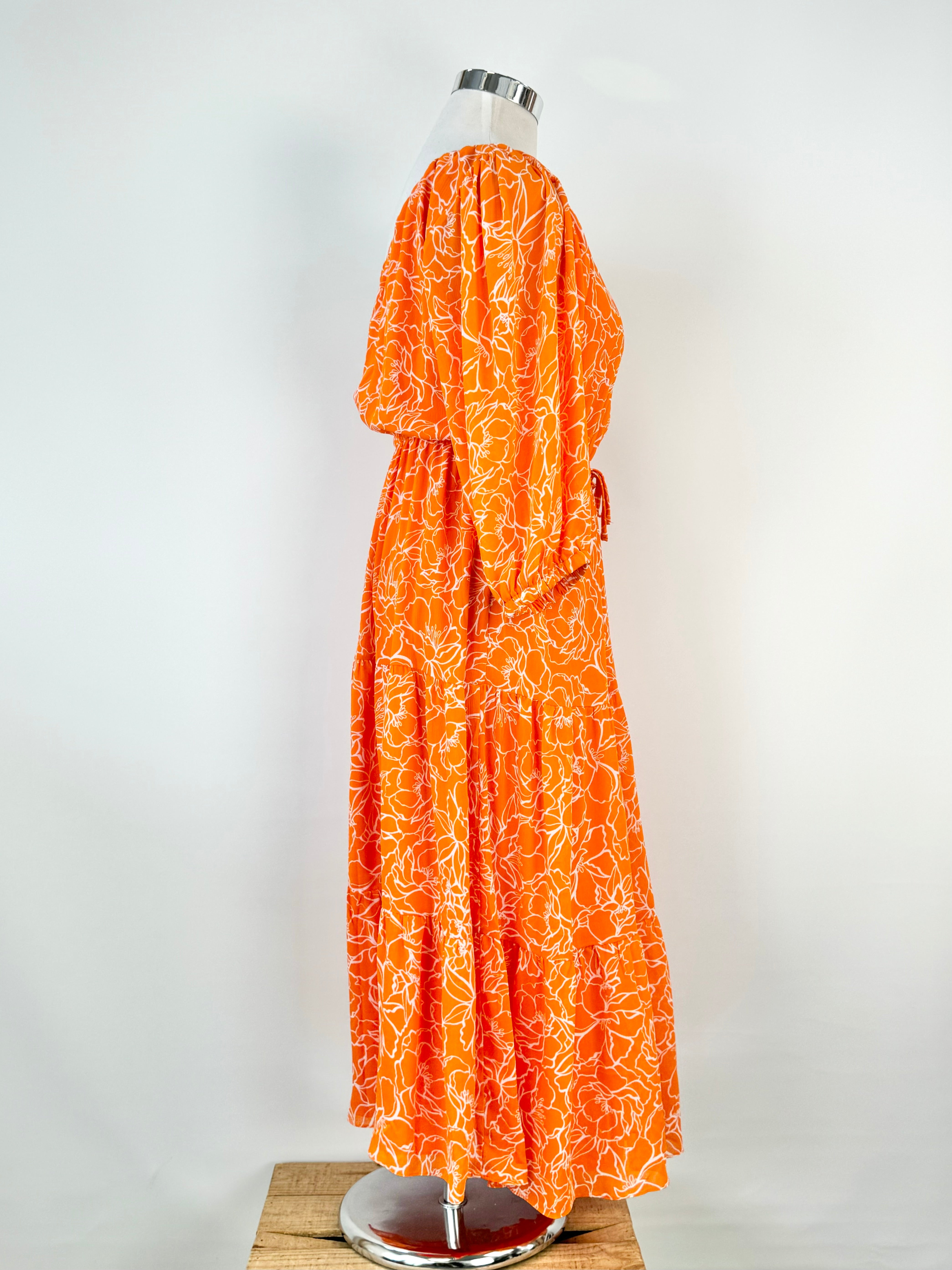 Tussah Orange Floral Off Shoulder Gown - AU14
