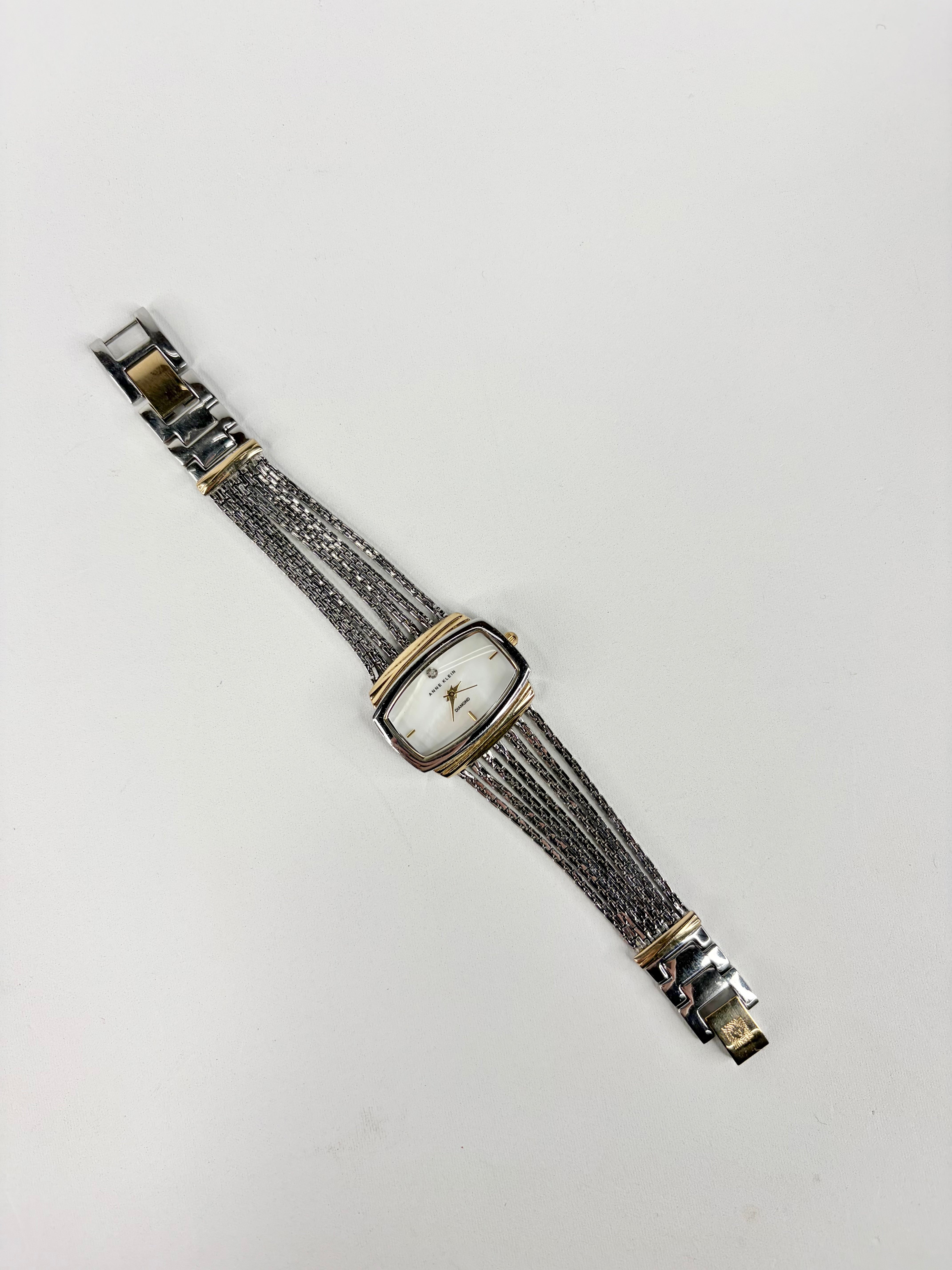 Anne Klein Silver & Gold Mother of Pearl Face Bracelet Watch