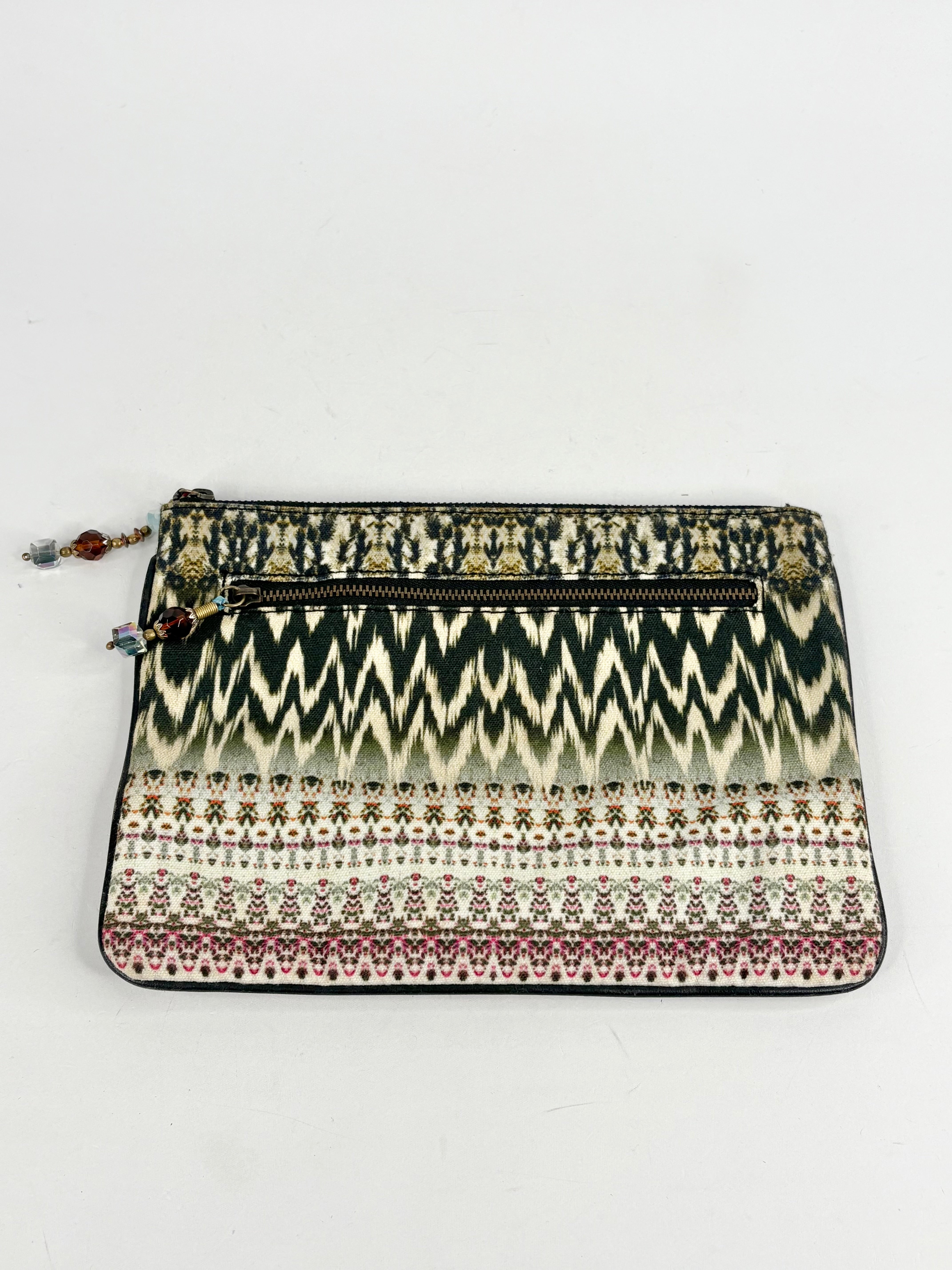 Patterned pouch with a zipper on a white background