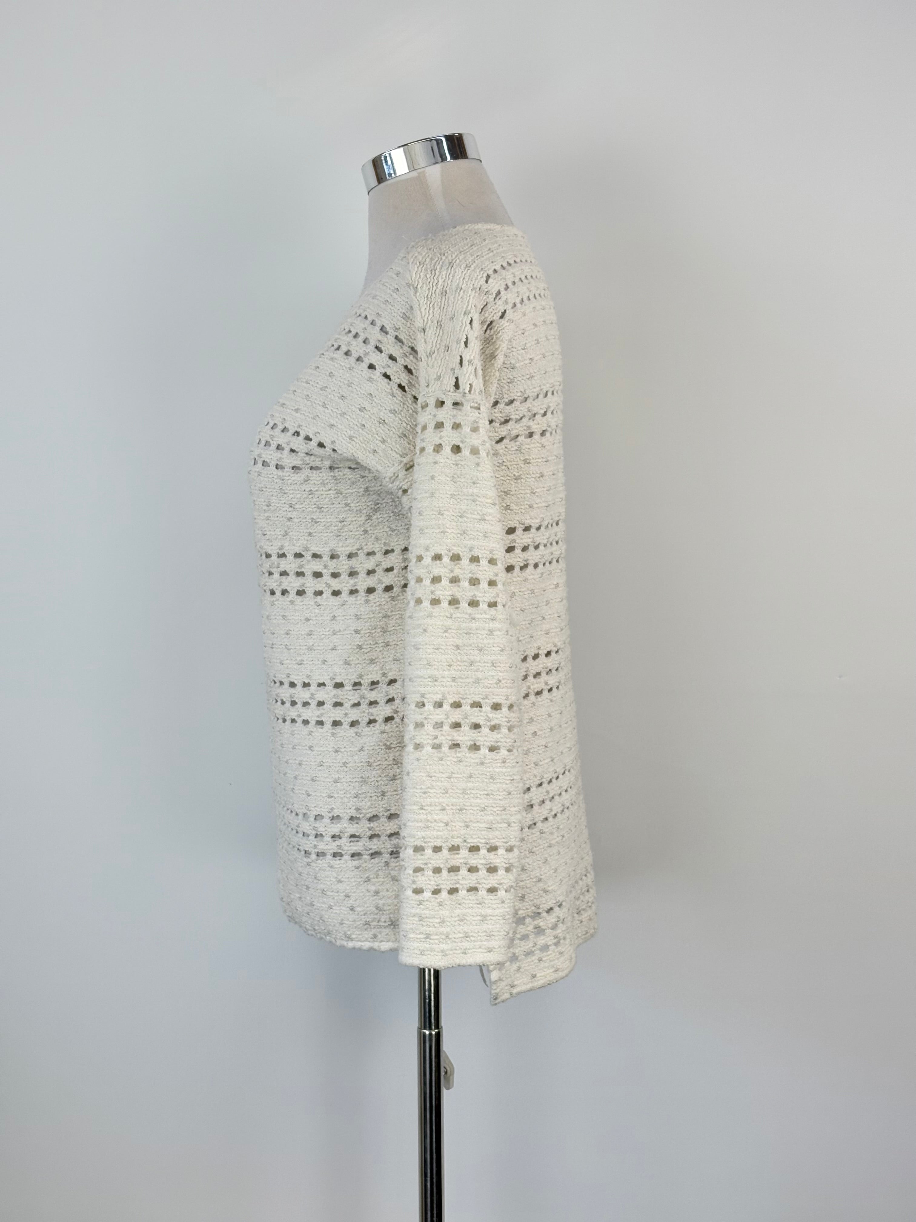 Massimo Dutti Cream & Silver Sparkly Crochet Knit Sweater - AU12