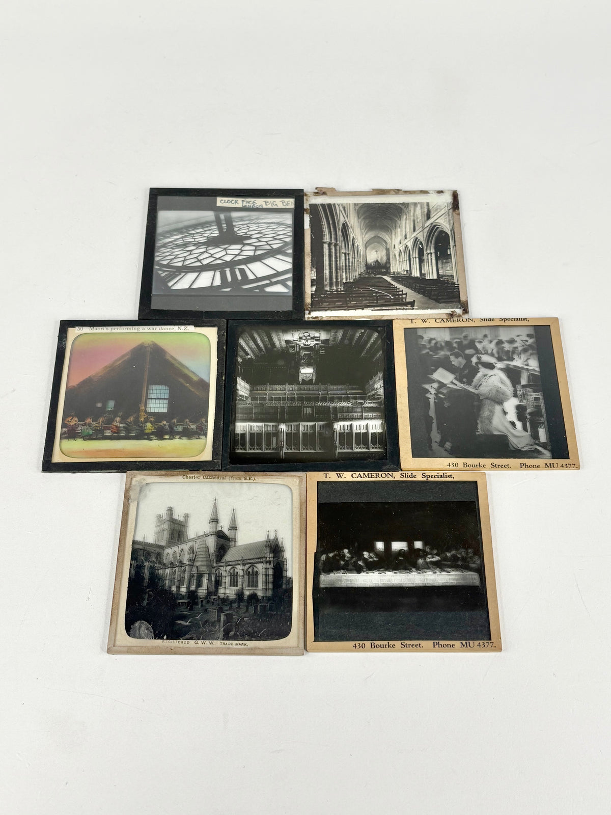 Vintage T.W. Cameron Set of 7 Glass Photo Slides