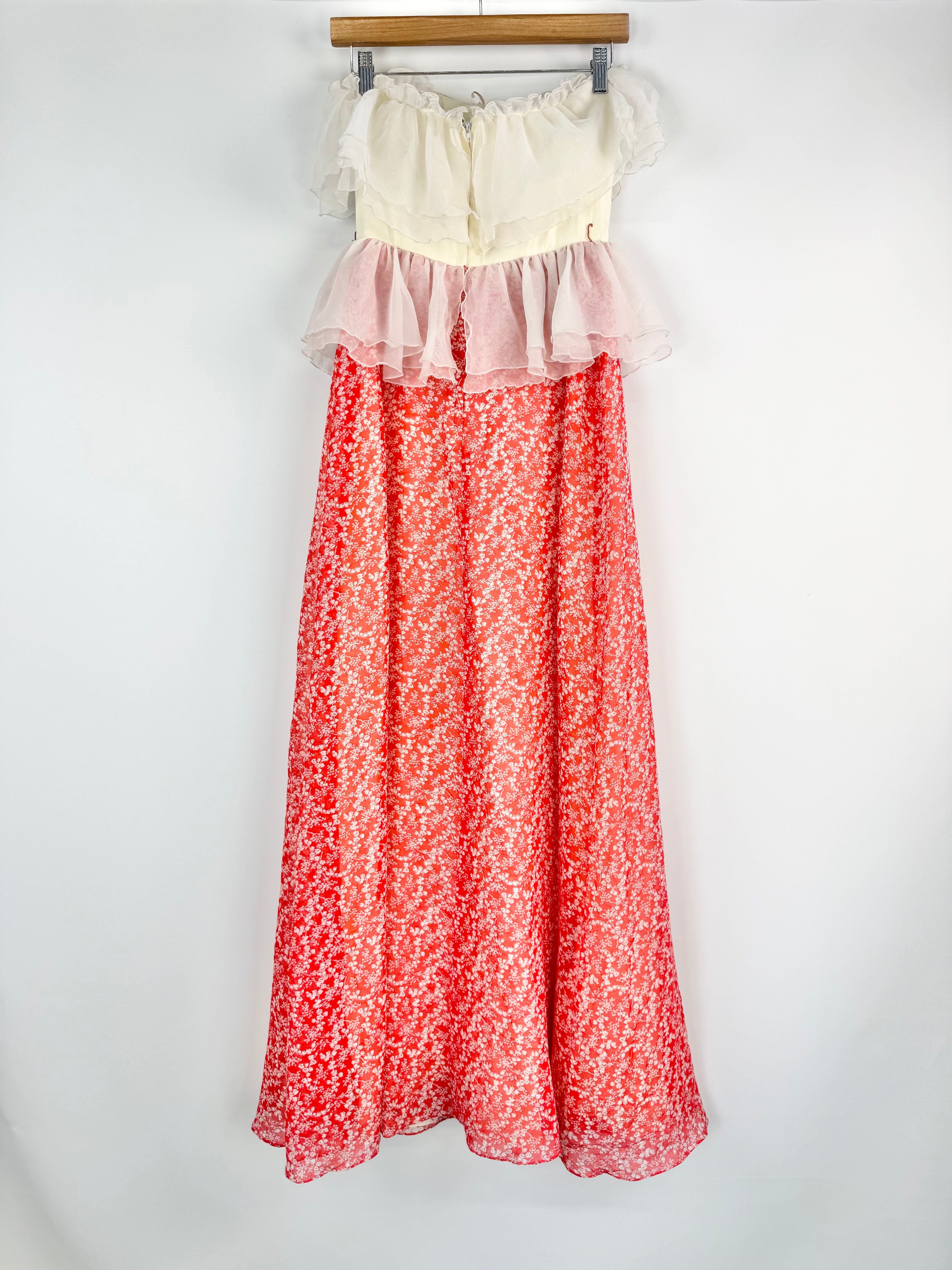 Vintage Strapless Frilled Floral Maxi-Dress - AU6/8