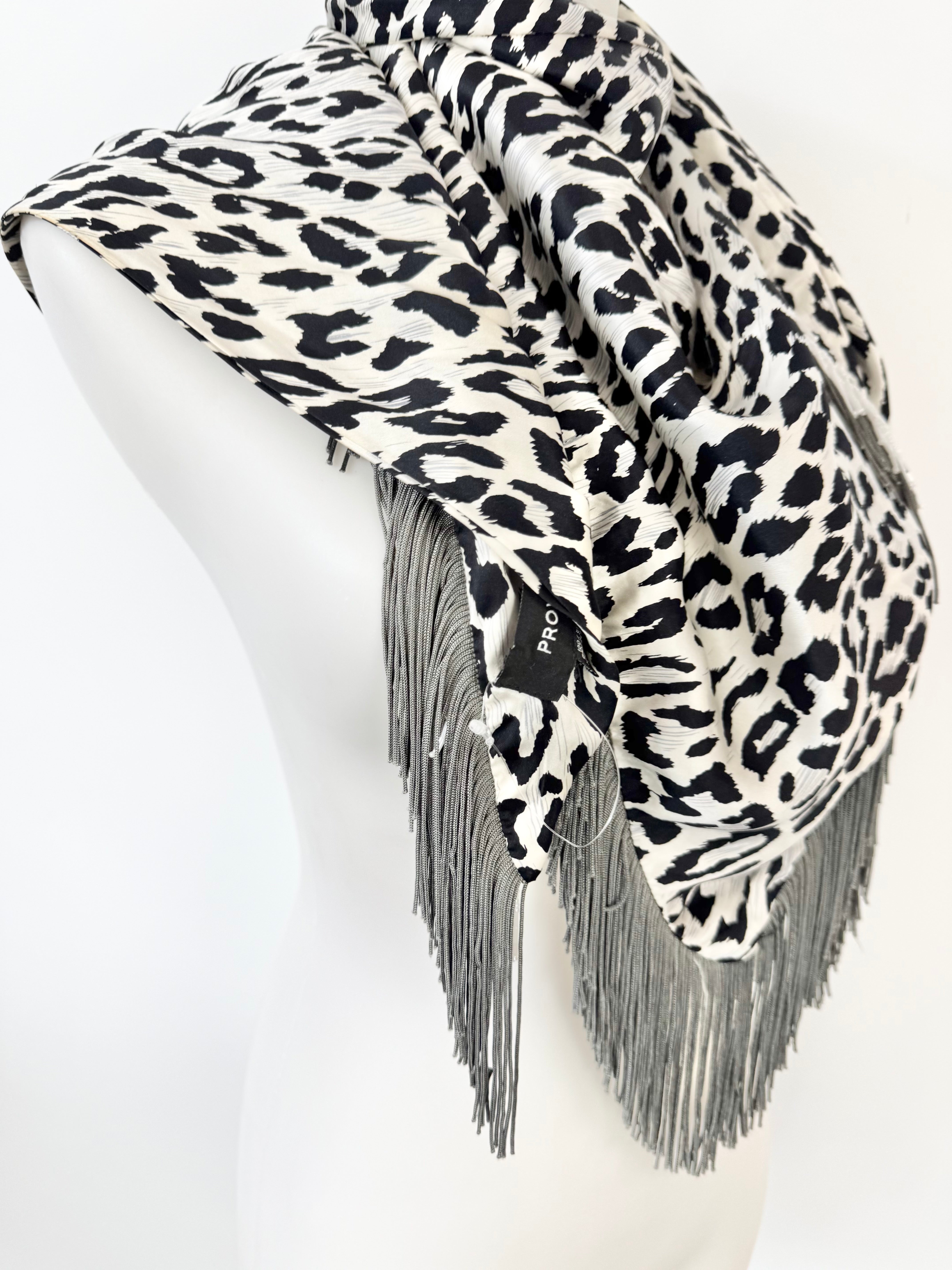 Prova Leopard Print Pattern Silk Beaded Triangle Scarf