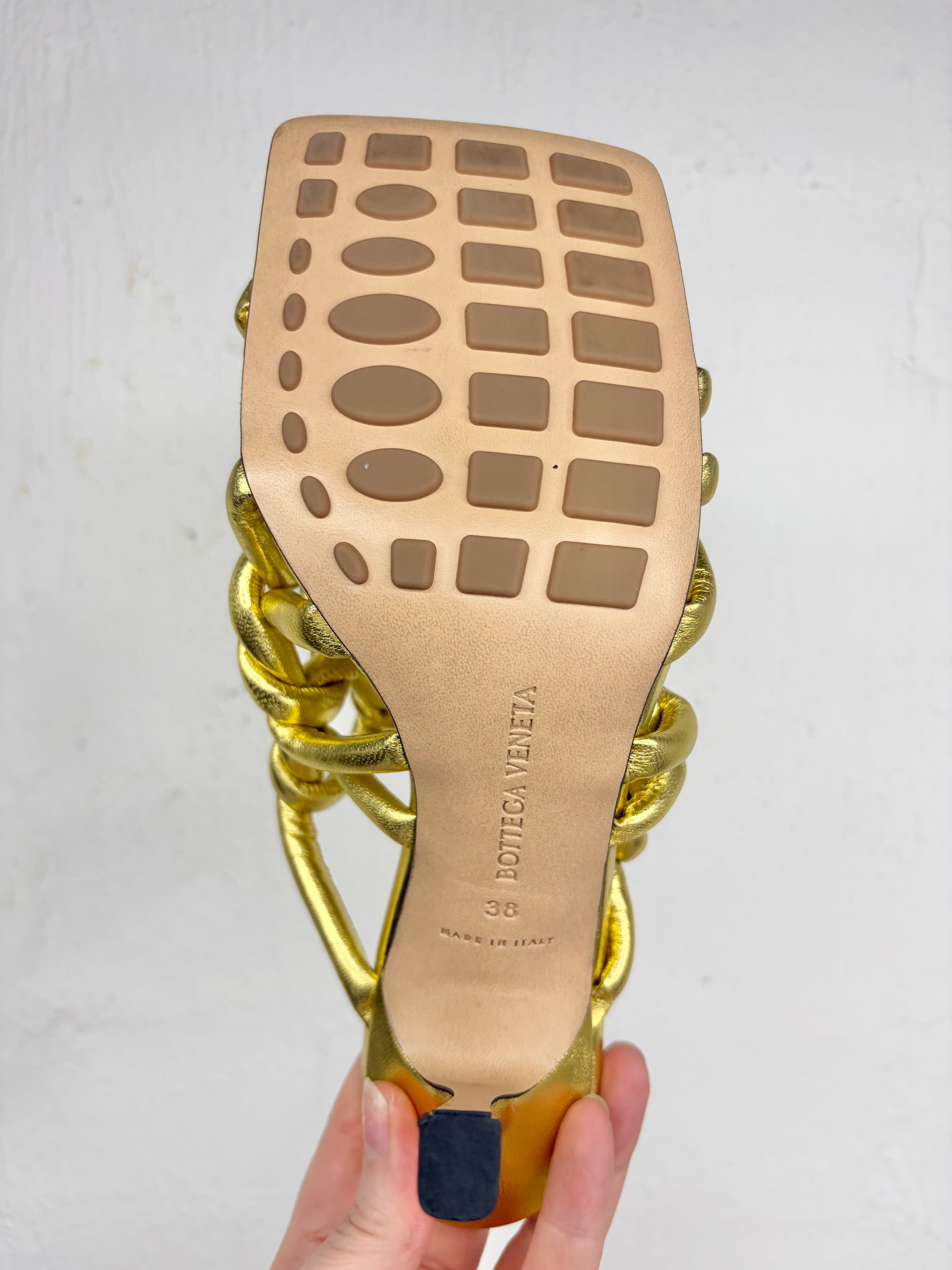 Bottega Veneta 'Reflection Gold Interwoven Stretch Mules - EU38