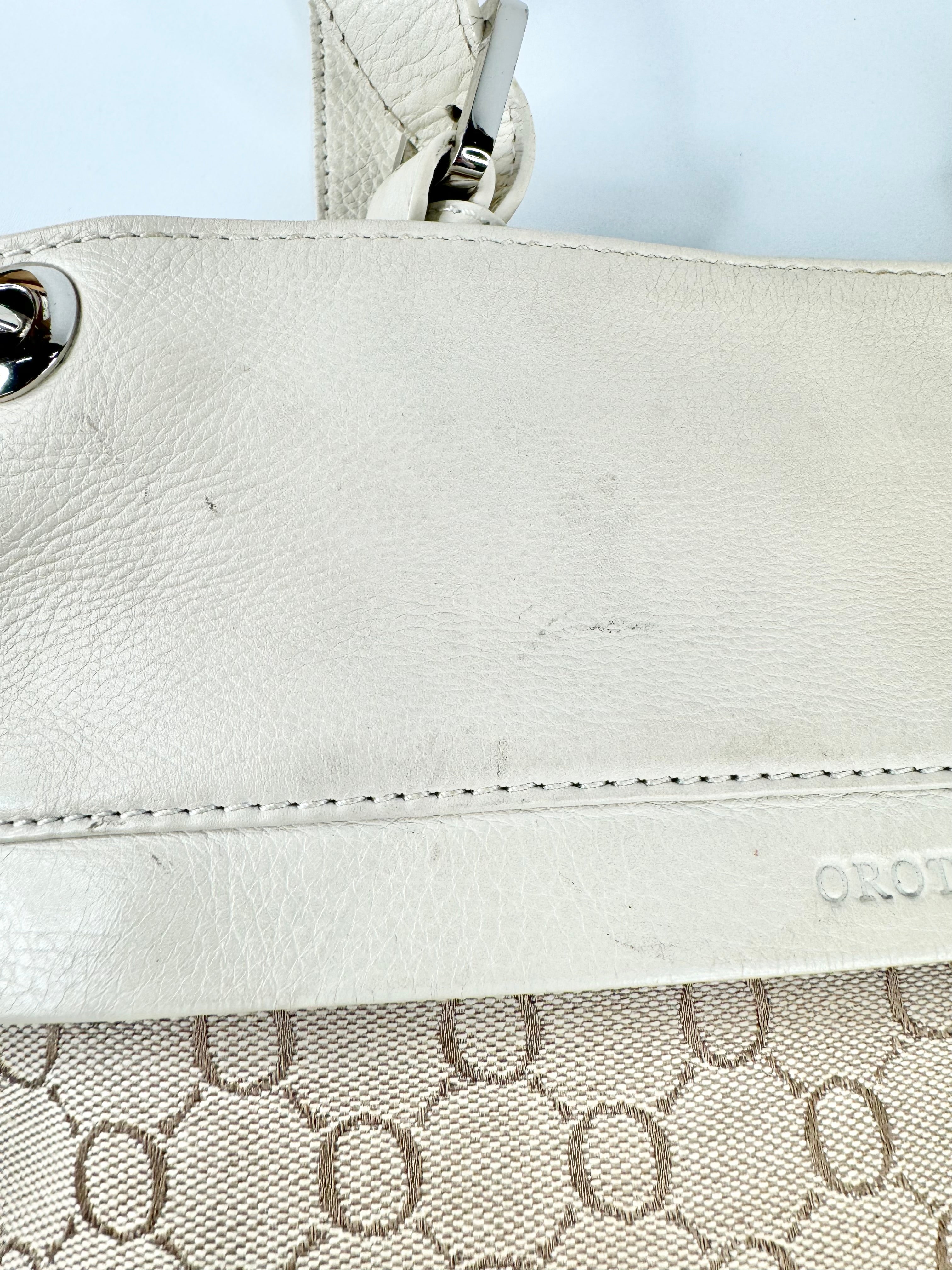 Oroton Cream Monogrammed Fabric & Leather Cross Body Bag