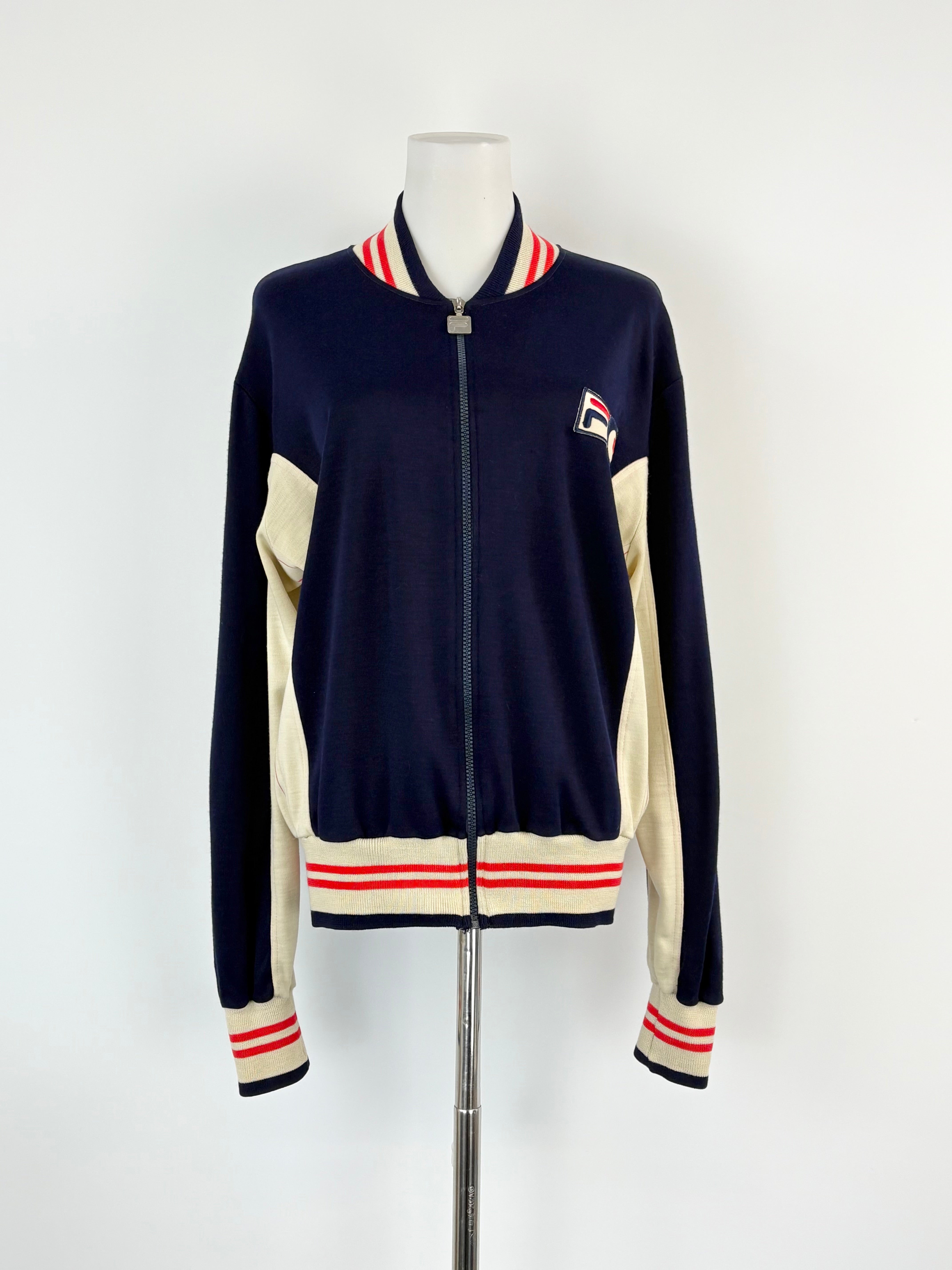 Vintage 70s Fila x Bjorn Borg Navy Blue Wool-Blend Tennis Jacket - AU8/10