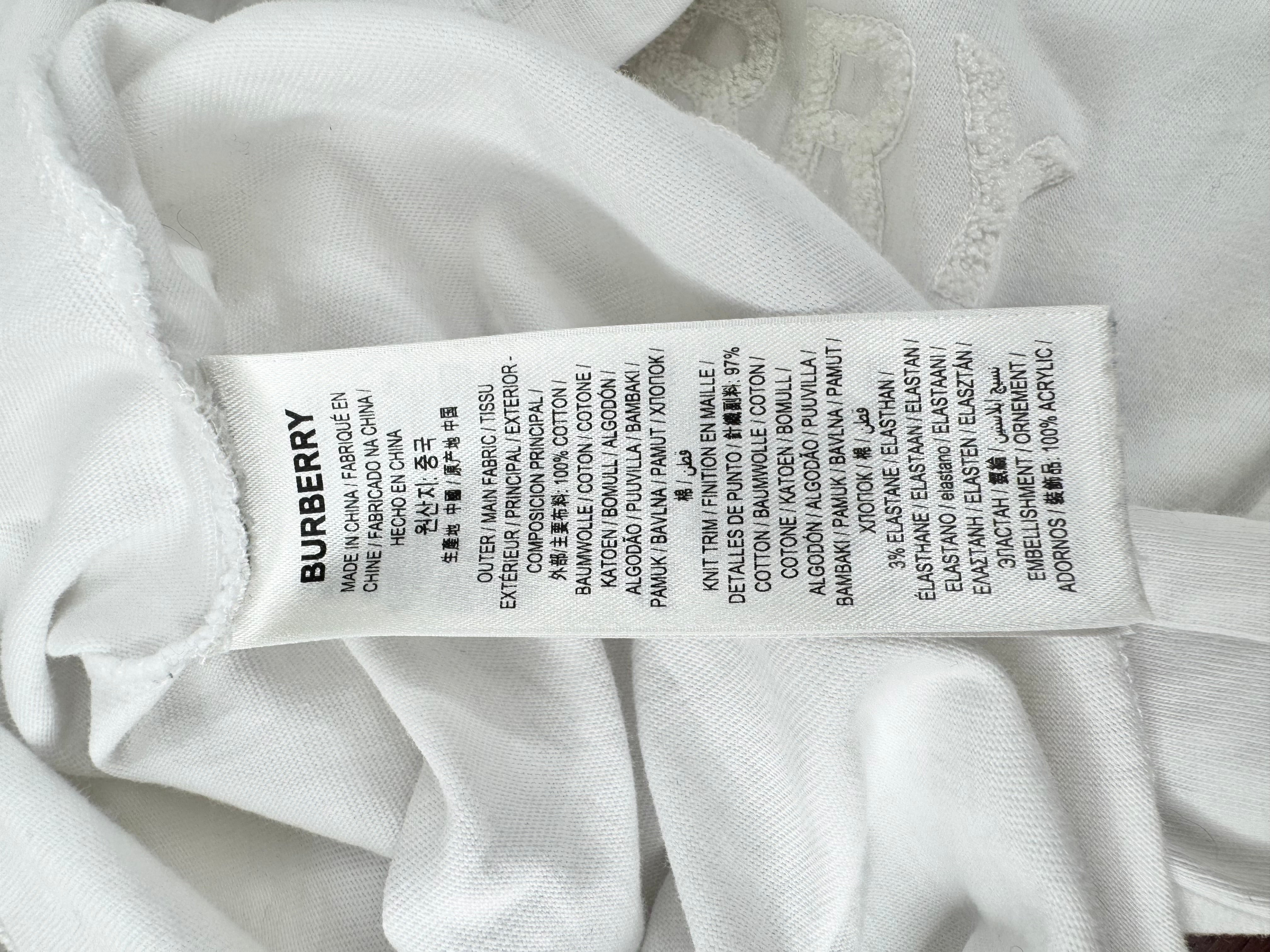 Burberry White Textured Logo T-Shirt - S
