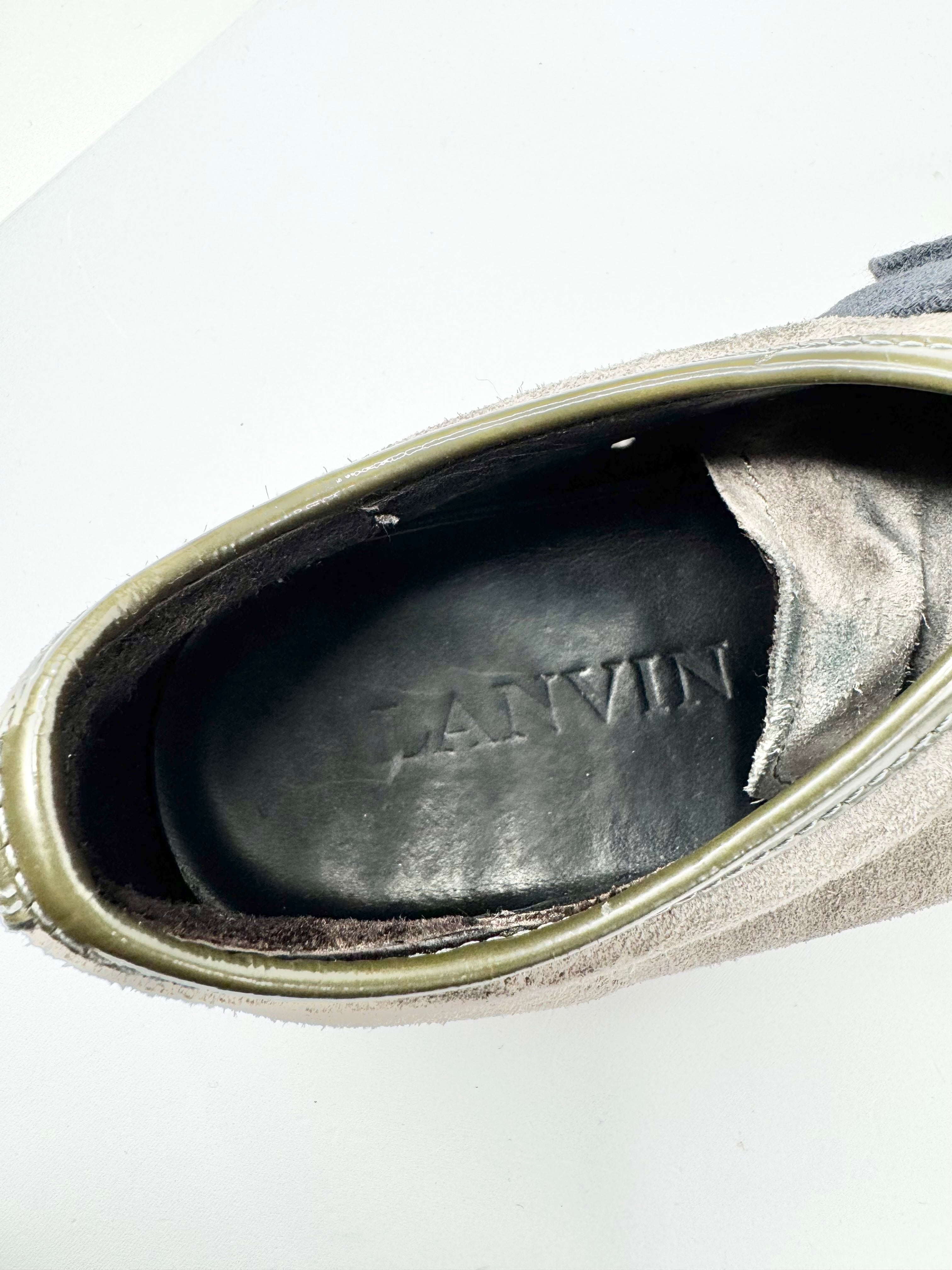 Lanvin Suede & Patent Leather Ash & Olive Sneakers - EU41