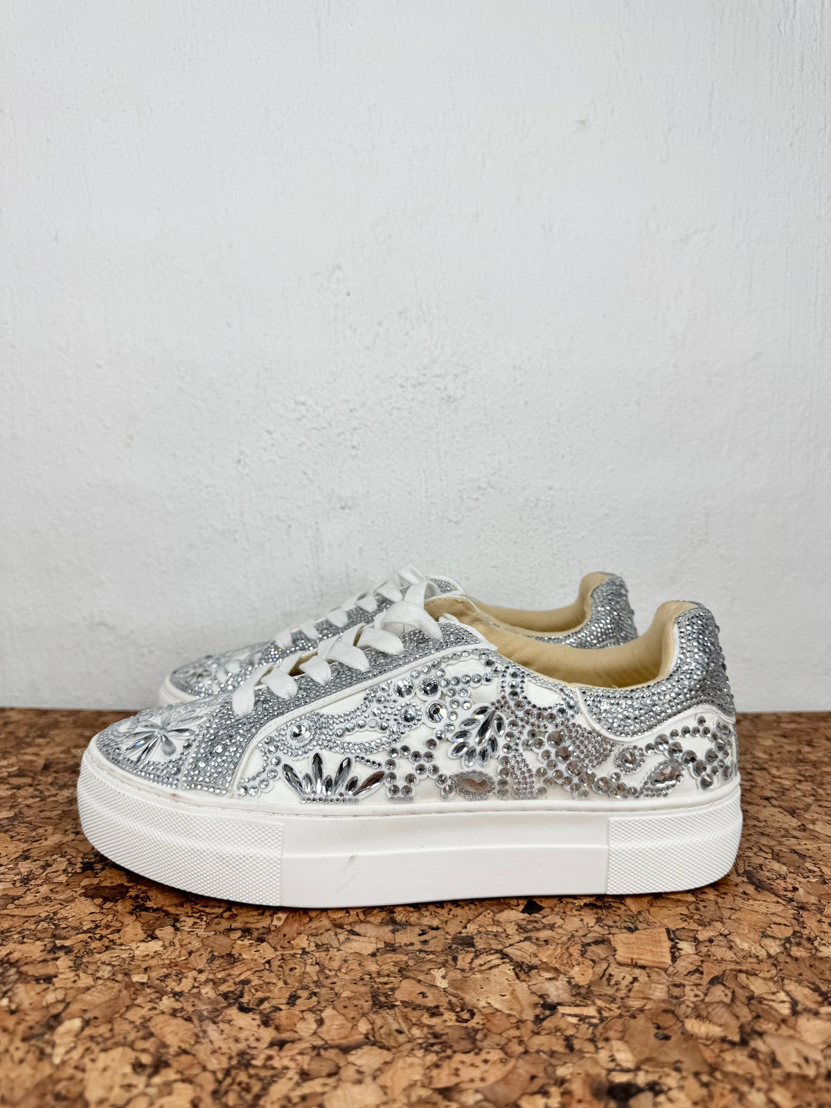 Betsy Johnson White Rhinestone Platform Sneakers - EU40