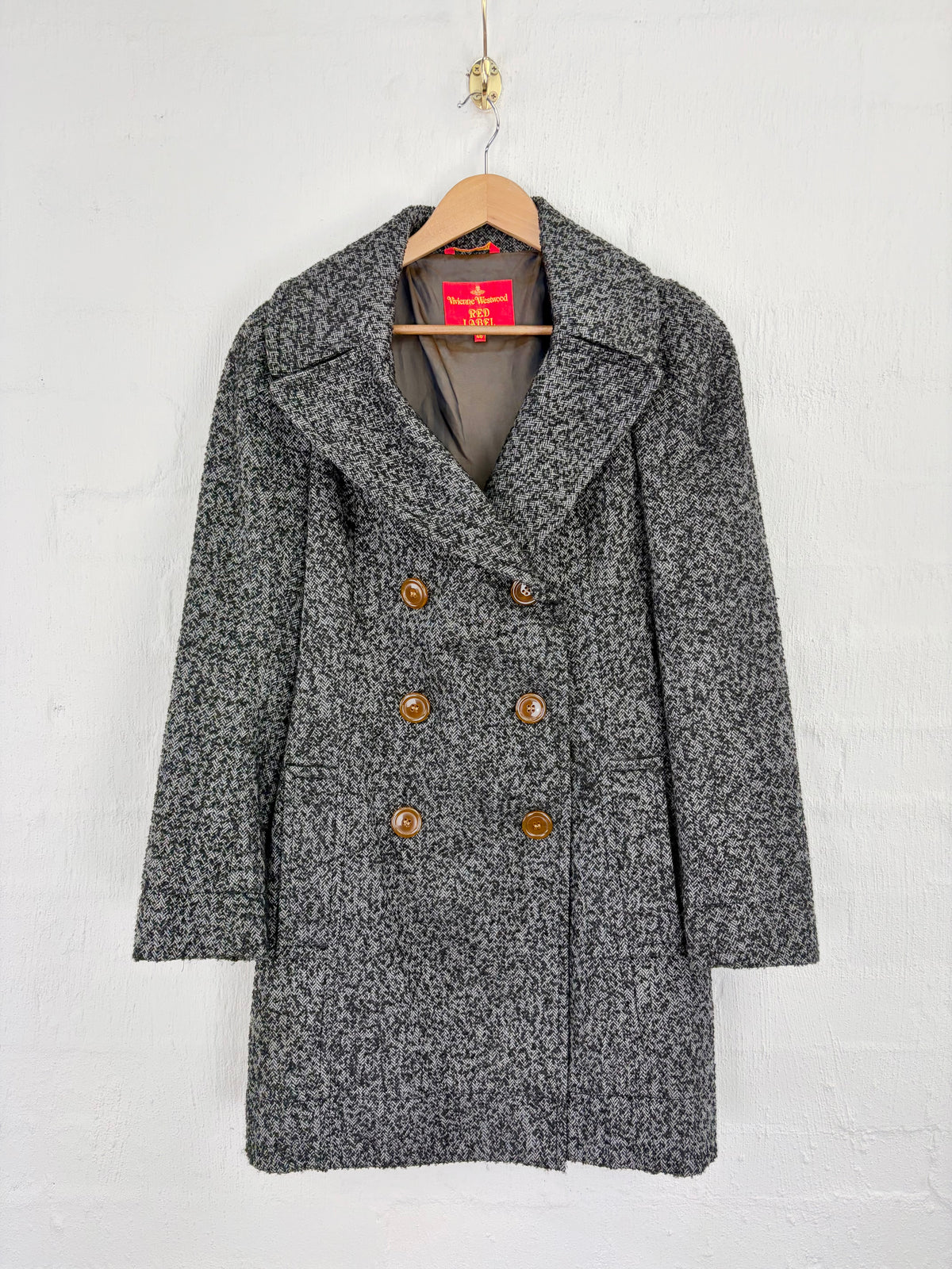 Vivienne Westwood Red Label Grey Herringbone Textile Double Breasted Coat - AU14/16