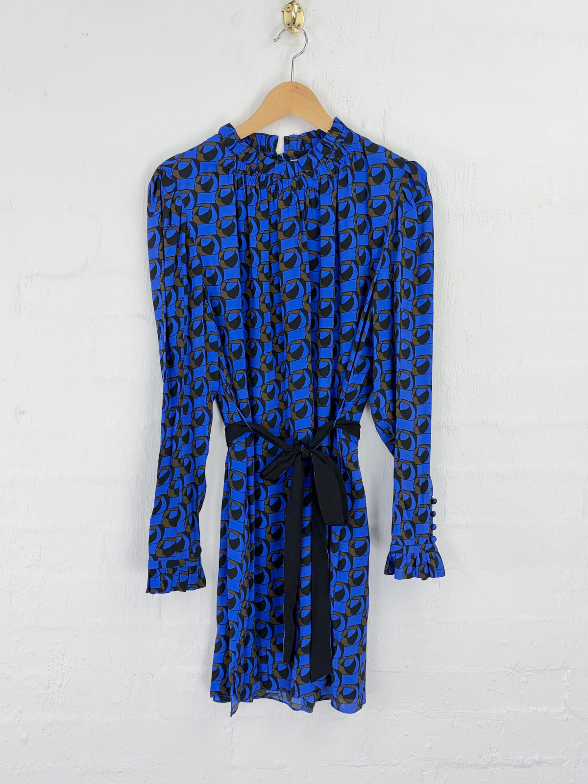 Diane Von Fursternberg Cobalt Blue Retro Patterned Long Sleeve Dress - AU12