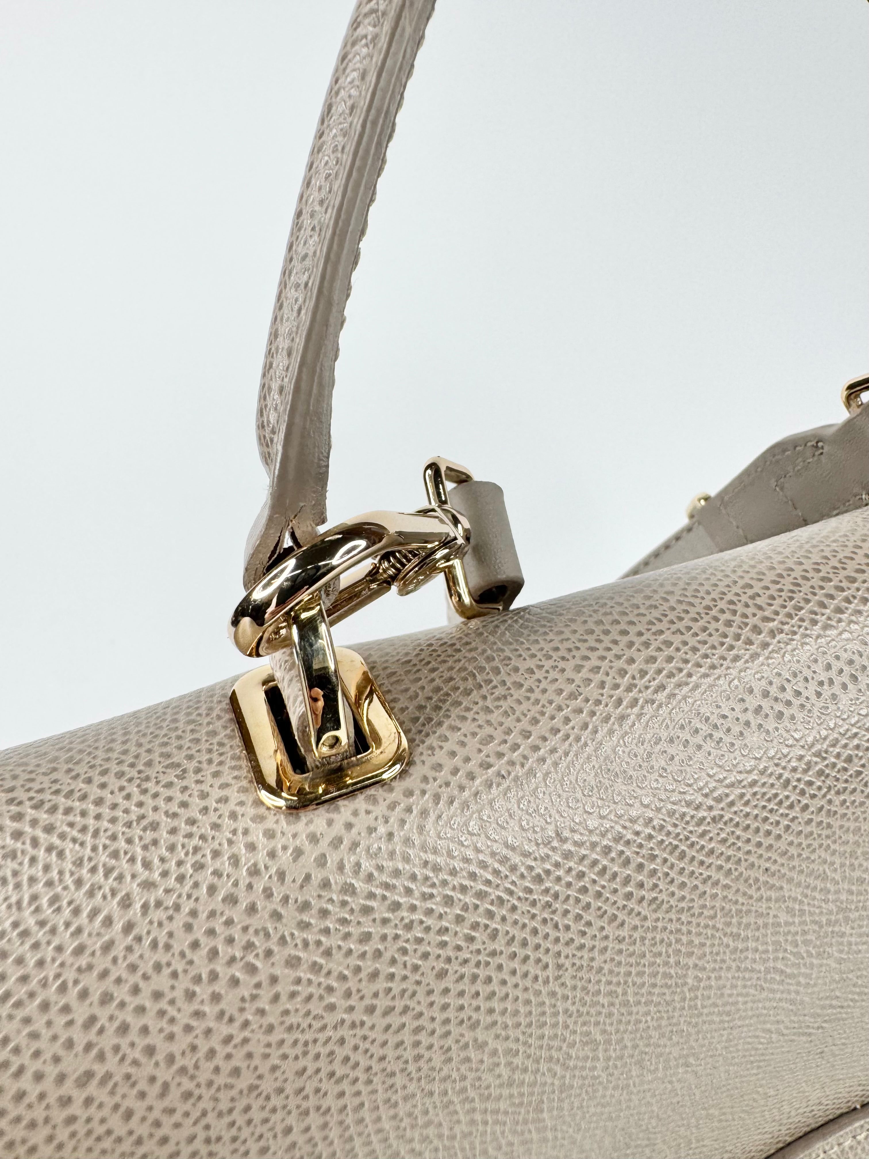 Furla Taupe Top-Handle Saffiano Leather Handbag