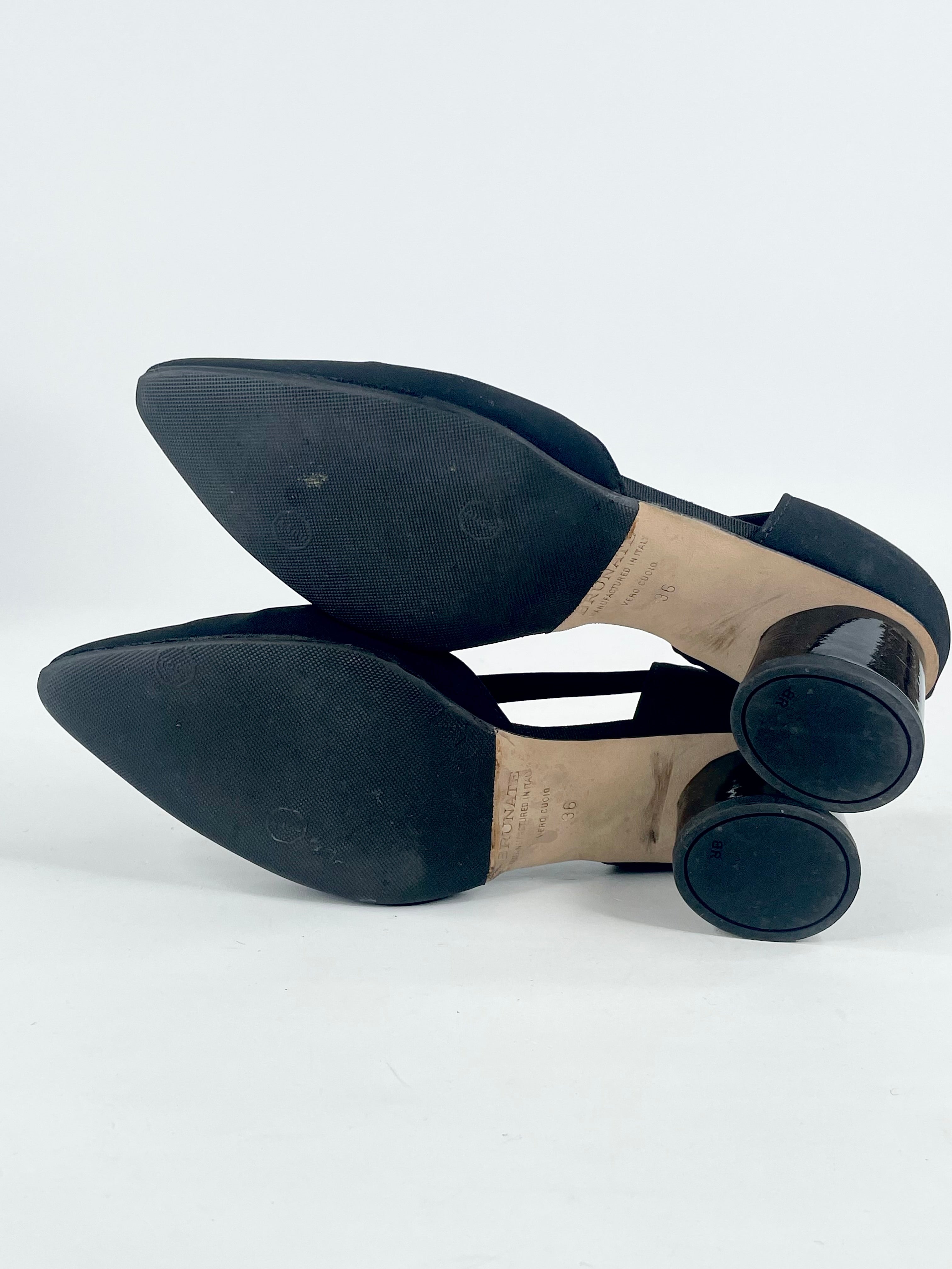Brunate Black Leather & Neoprene Pointed Toe Pumps - EU36