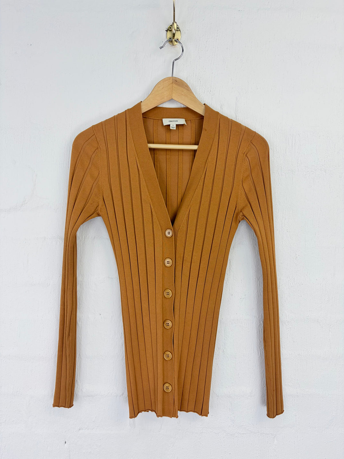 Oroton Ribbed Caramel Cardigan - AU6/8
