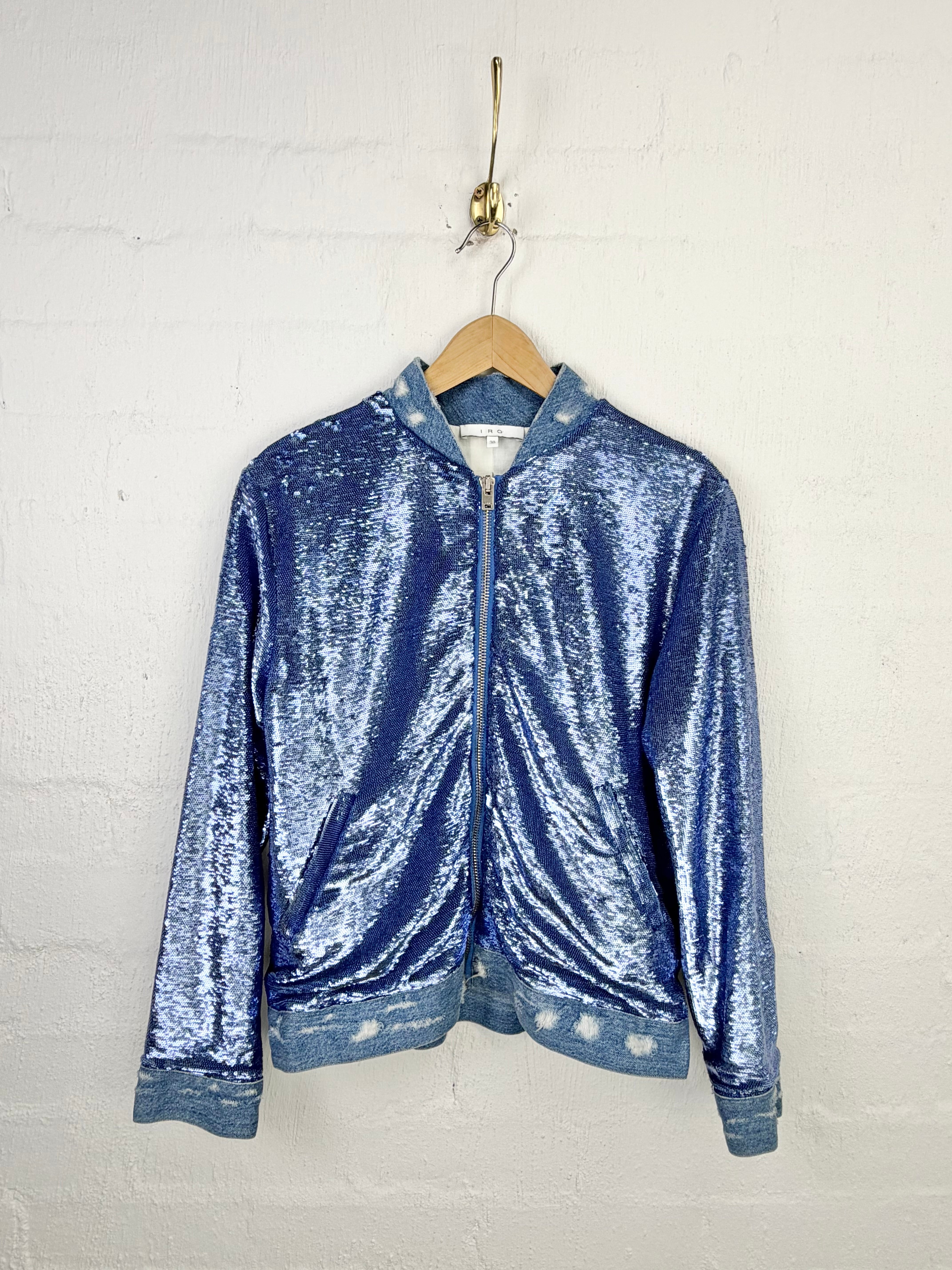 Iro Denim & Periwinkle Sequined 'Nanasco' Bomber Jacket - AU8/10