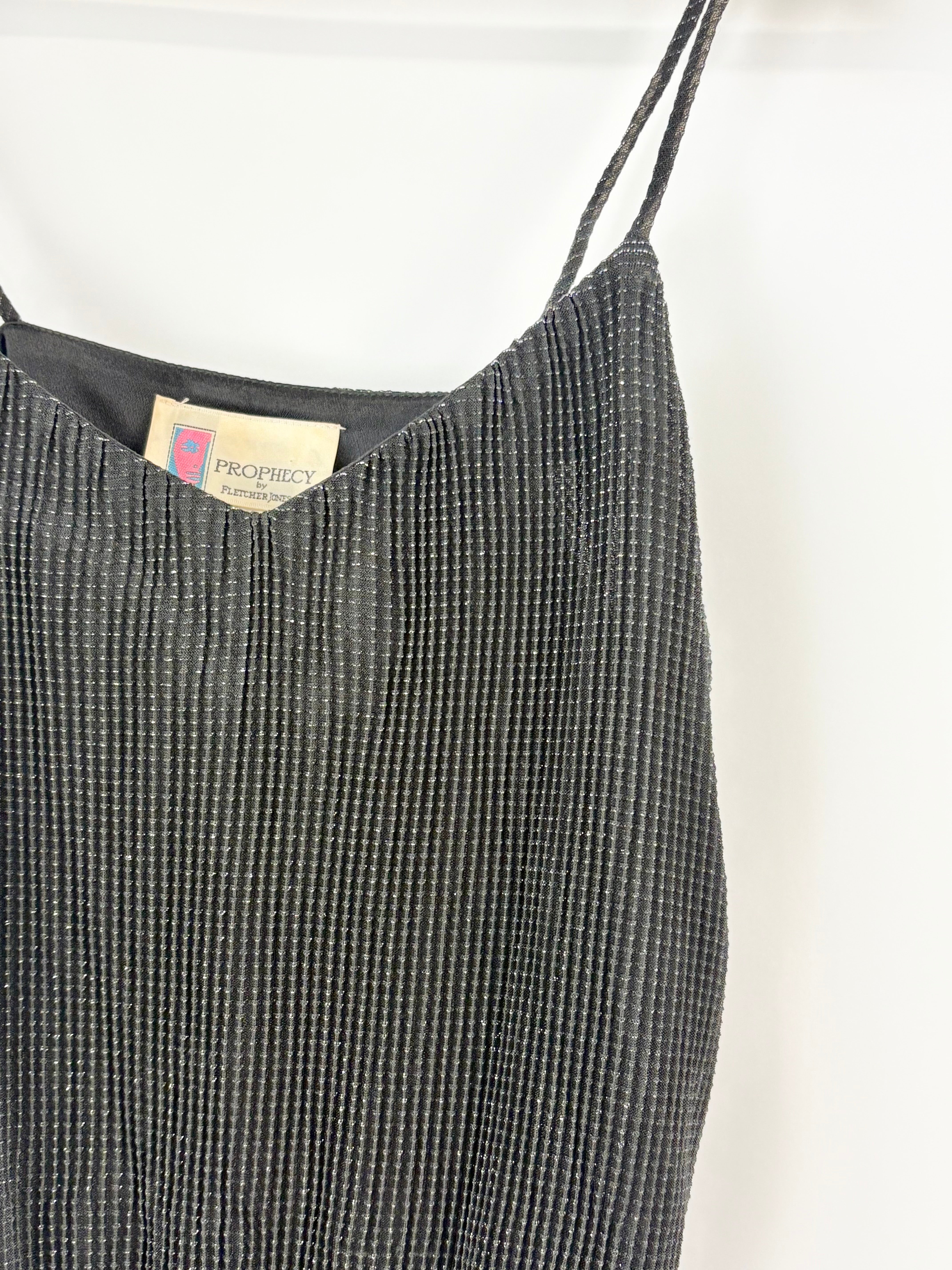 Vintage 70s Prophecy by Fletcher Jones Black Sheer Ribbed Strappy Top - AU10/12