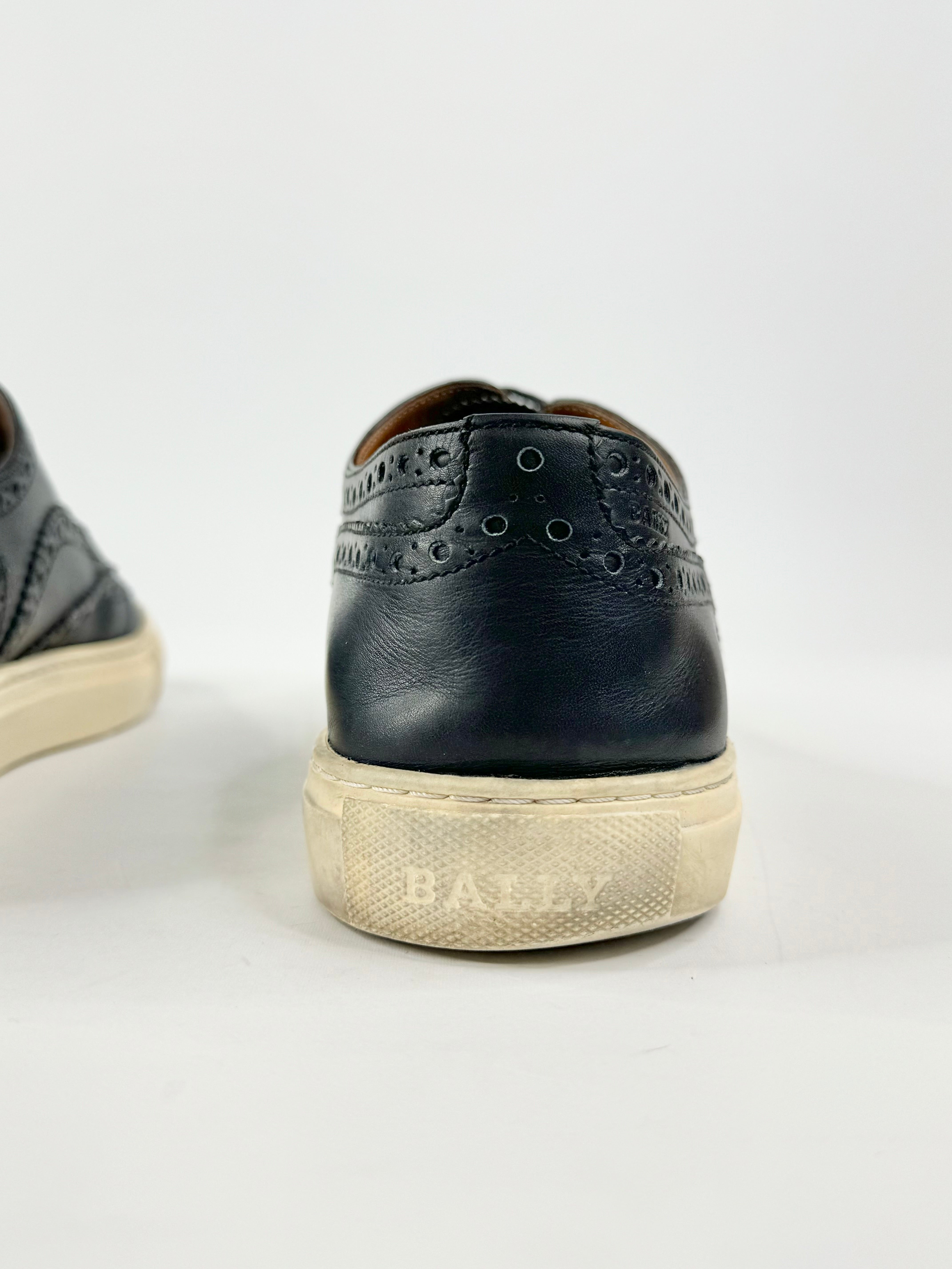 Bally Navy Blue Brogue Leather Sneakers - US9D