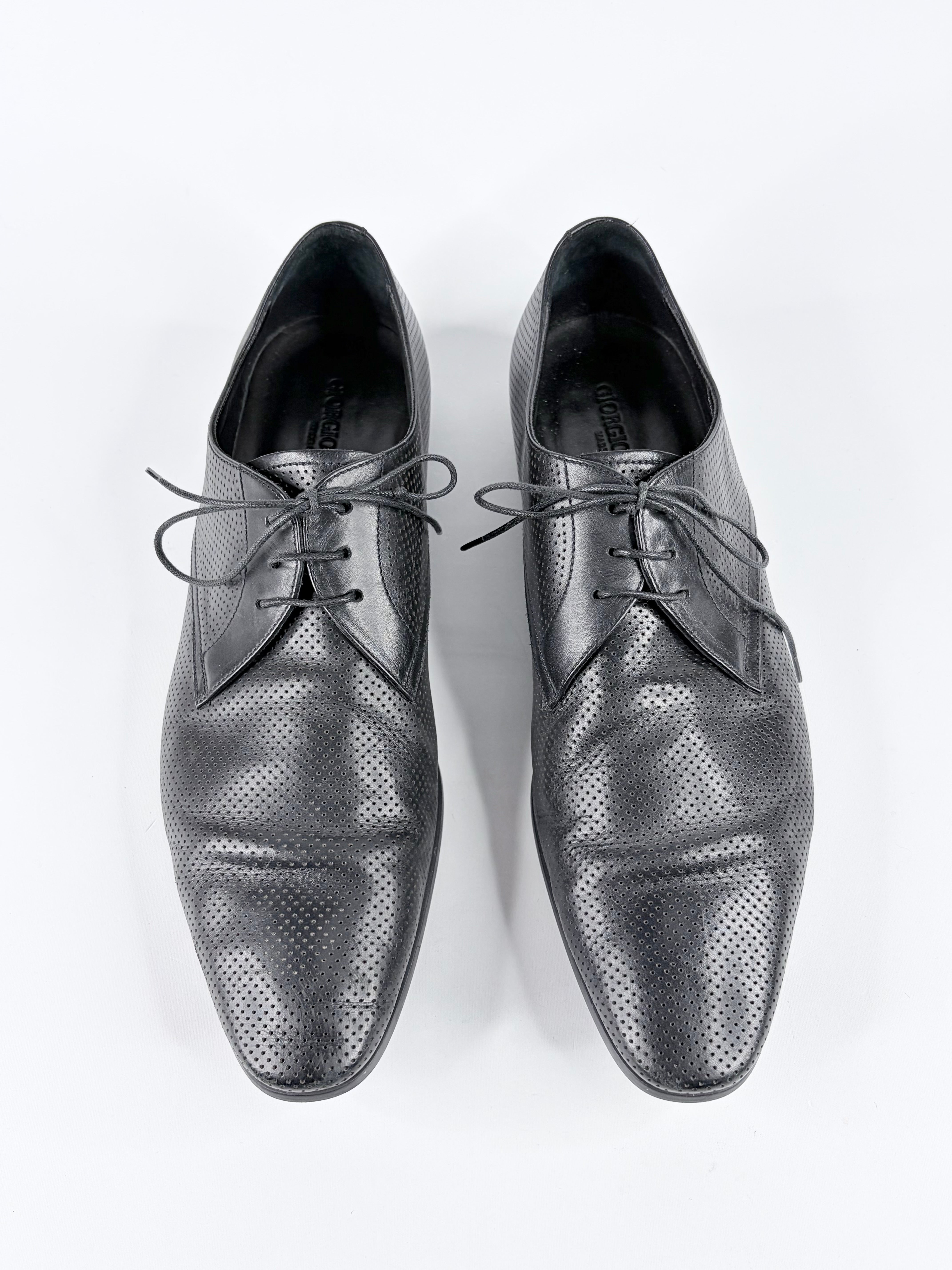 Giorgio Armani Black Pinhole Cut Leather Dress Shoes - EU43