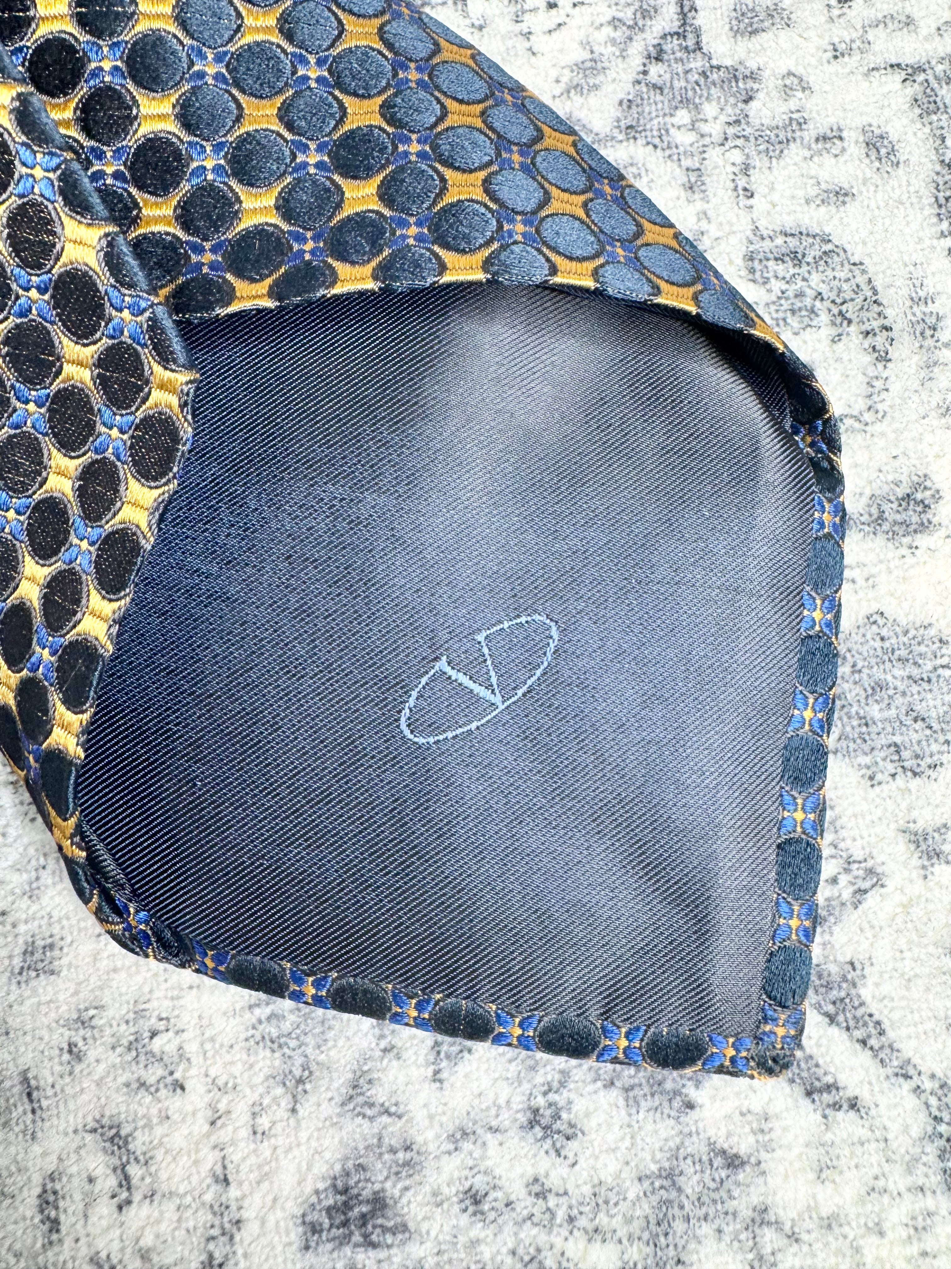 Valentino Blue, Navy & Gold Silk Tie