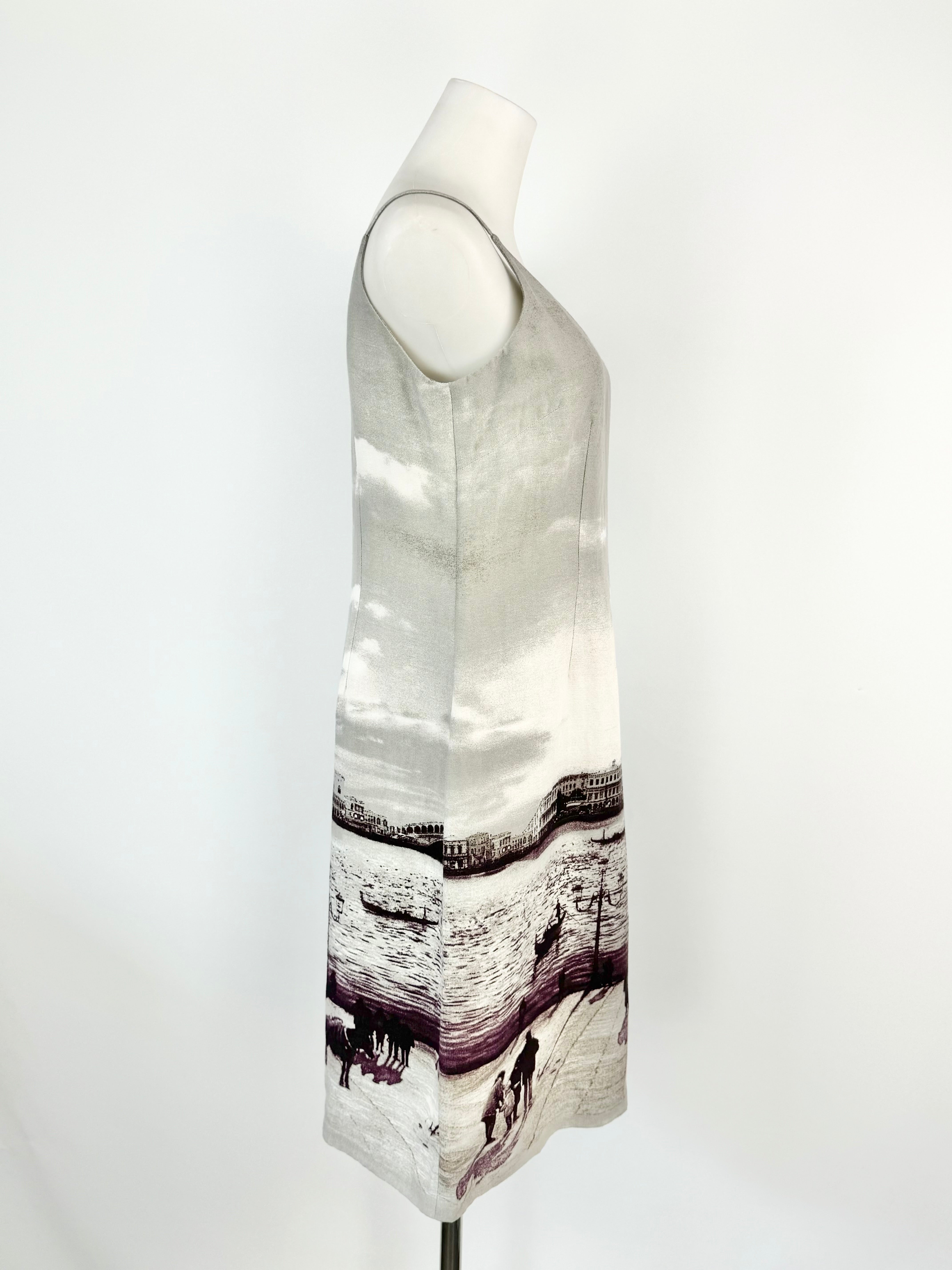 Zapa Grey Linen Cityscape Slip Dress - AU8/10