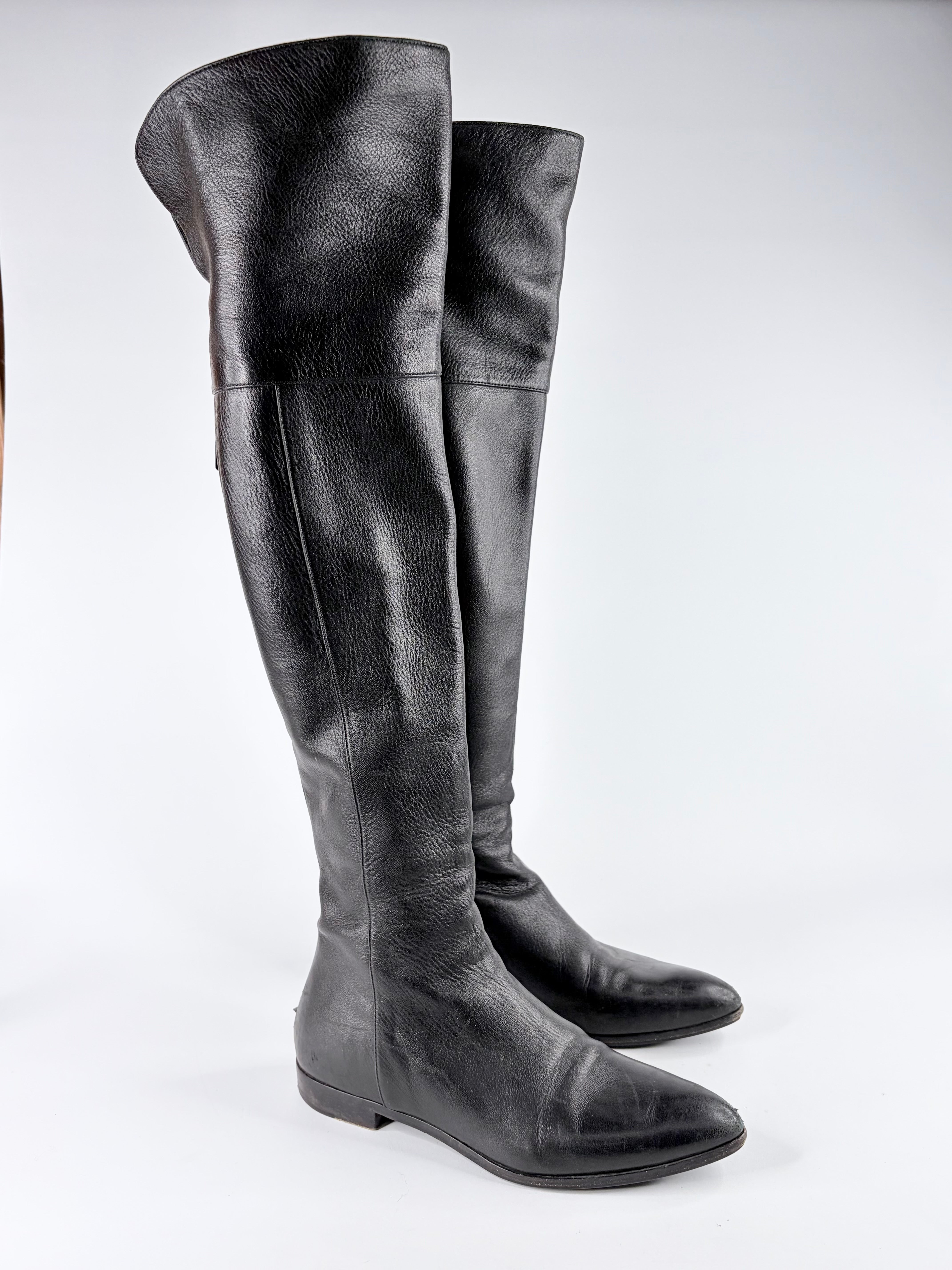 Prada Black Leather Thigh High Riding Boots - EU38