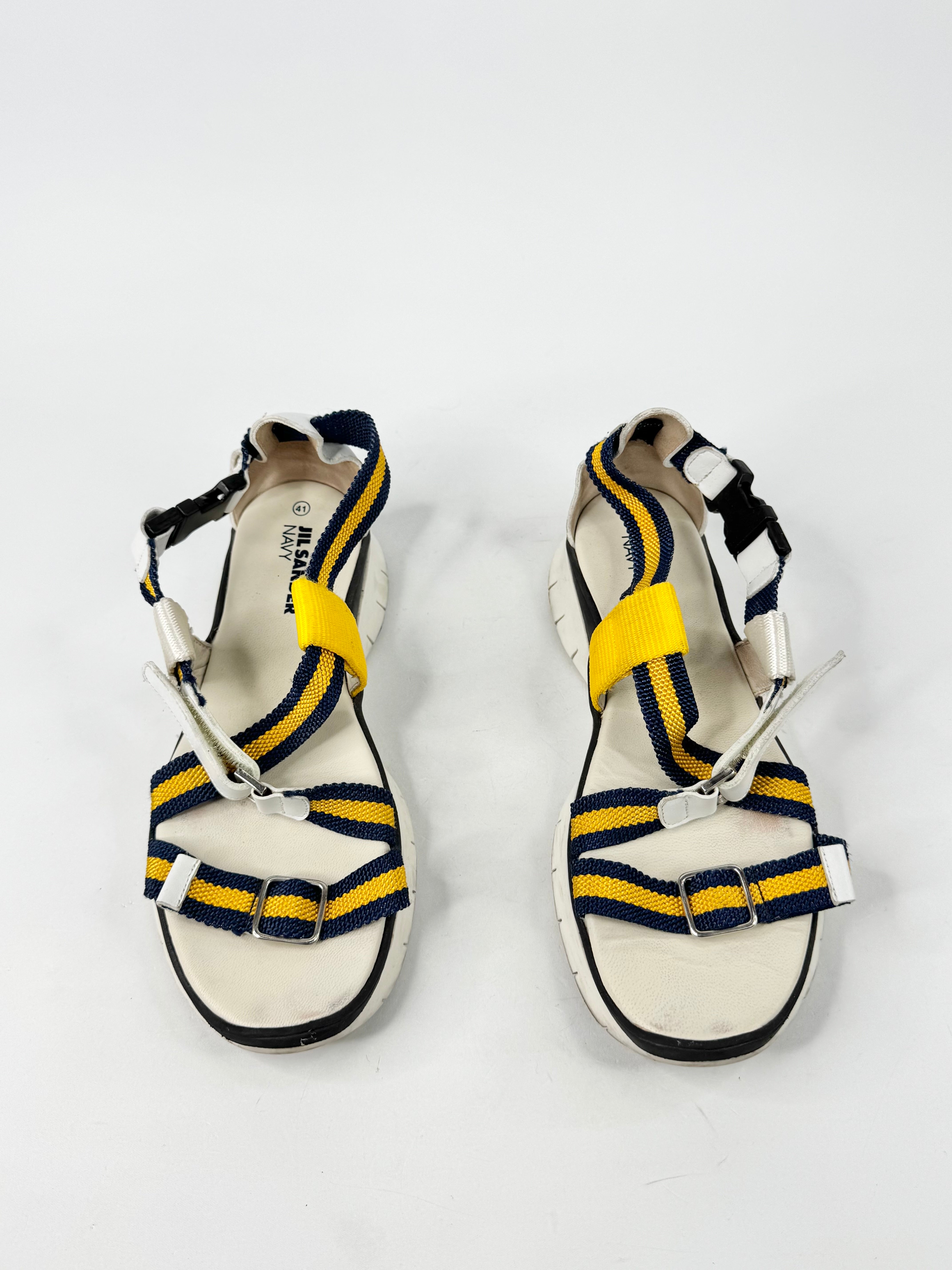 Jil Sander Navy White, Blue & Yellow Sandals - EU41