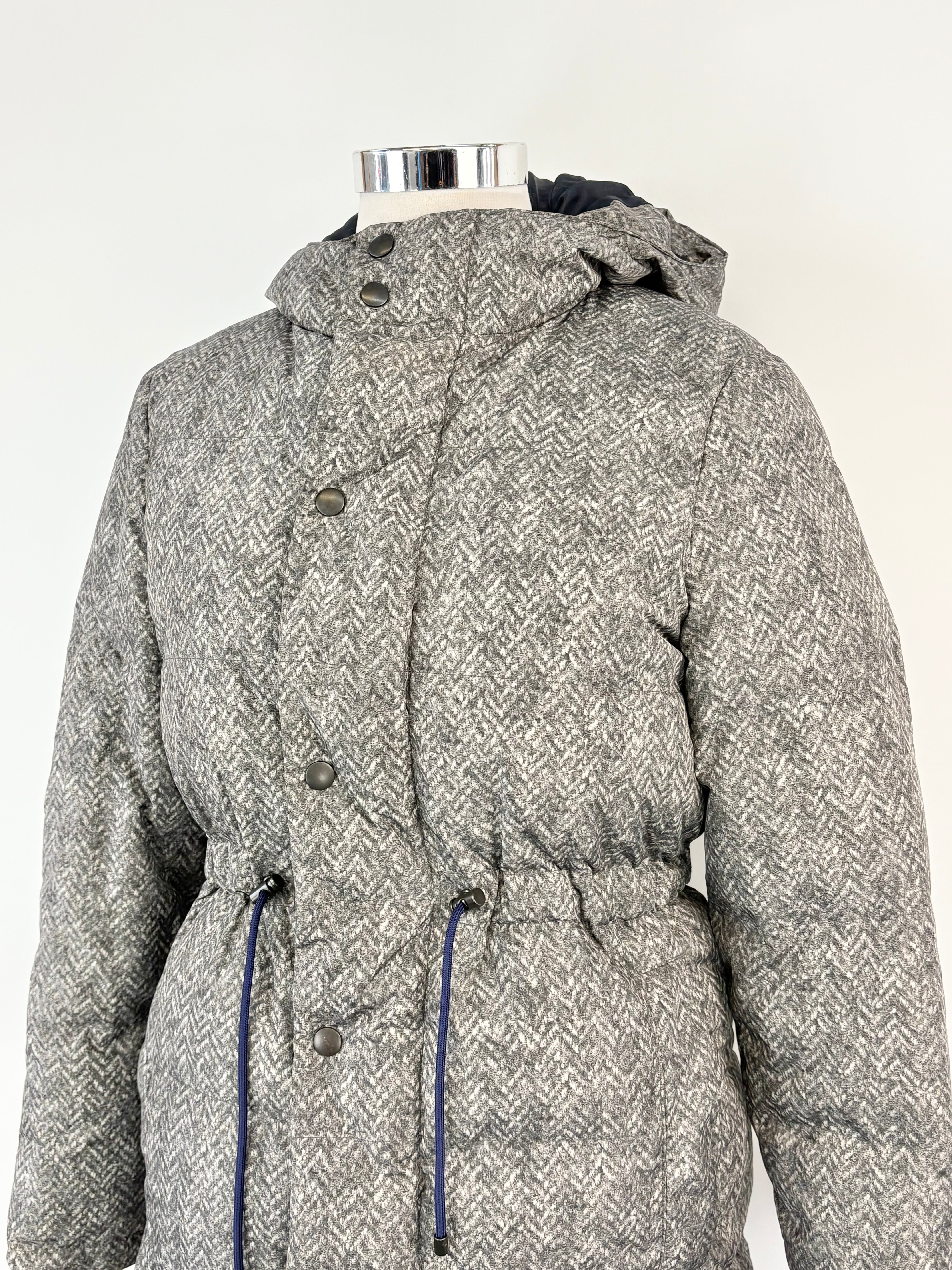 Carven Grey Zig-Zag Pattern Hooded Winter Jacket - AU16
