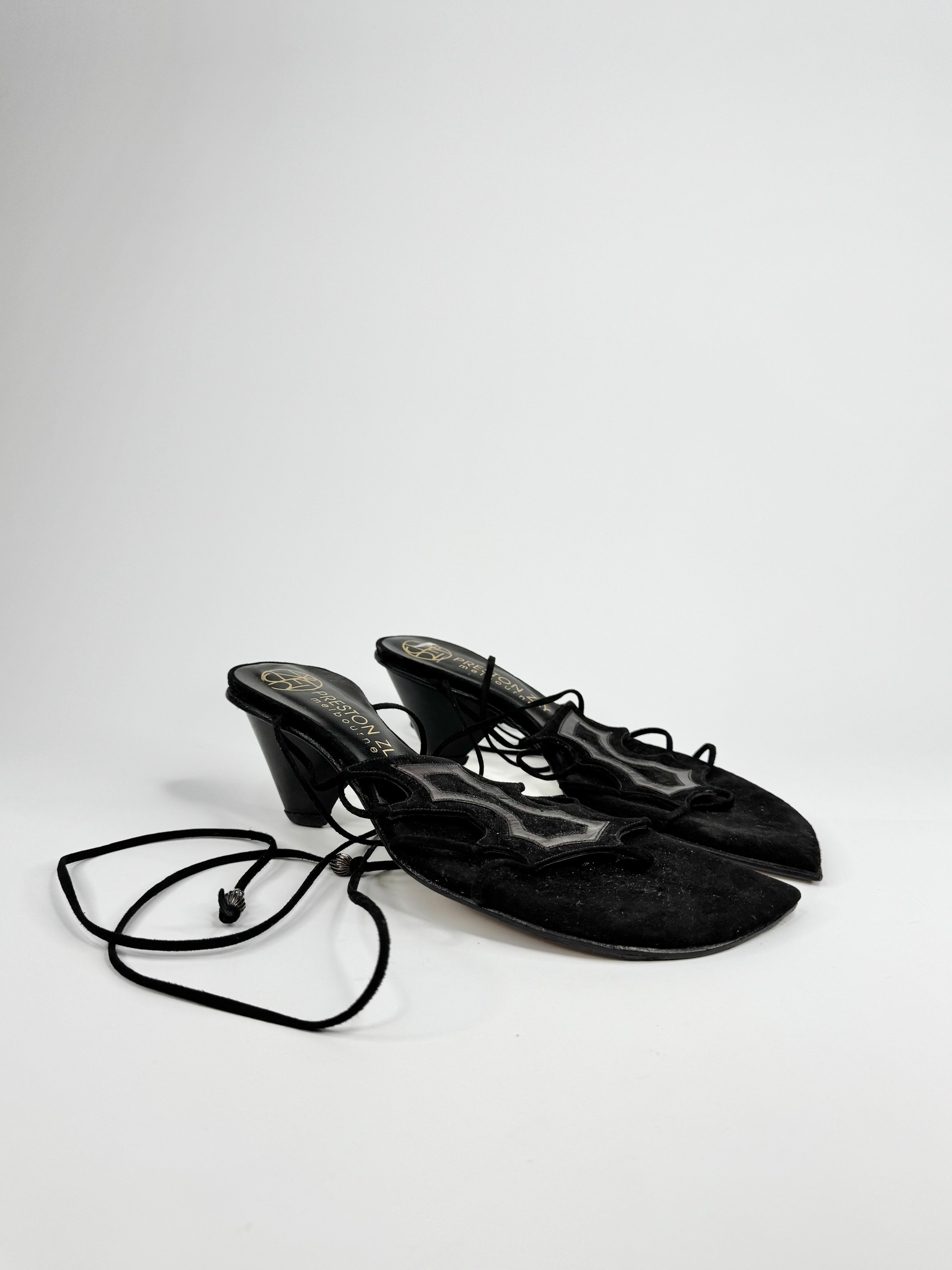 Preston Zly Black Lace Up Pointed Tip Sandals -