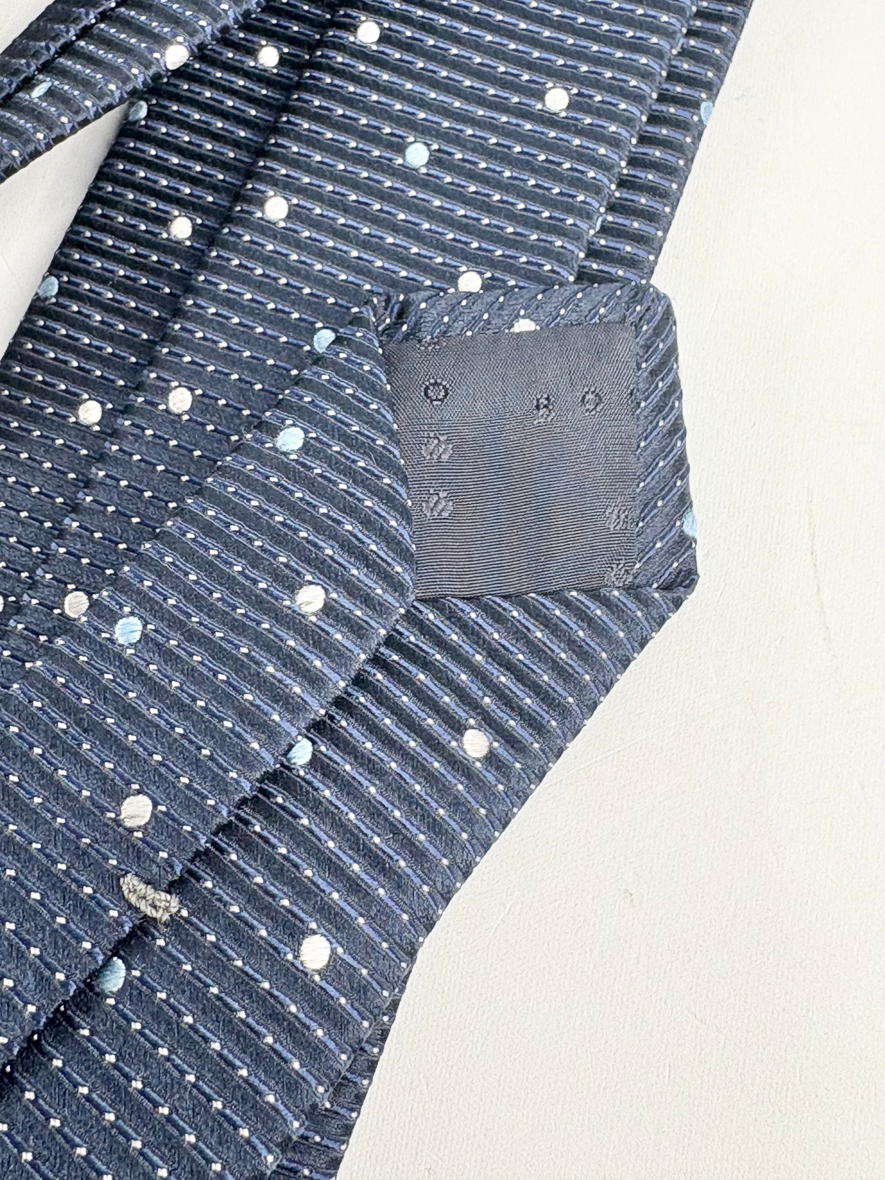 Boss Hugo Boss Navy Blue Silk Micro Dot Pattern Tie