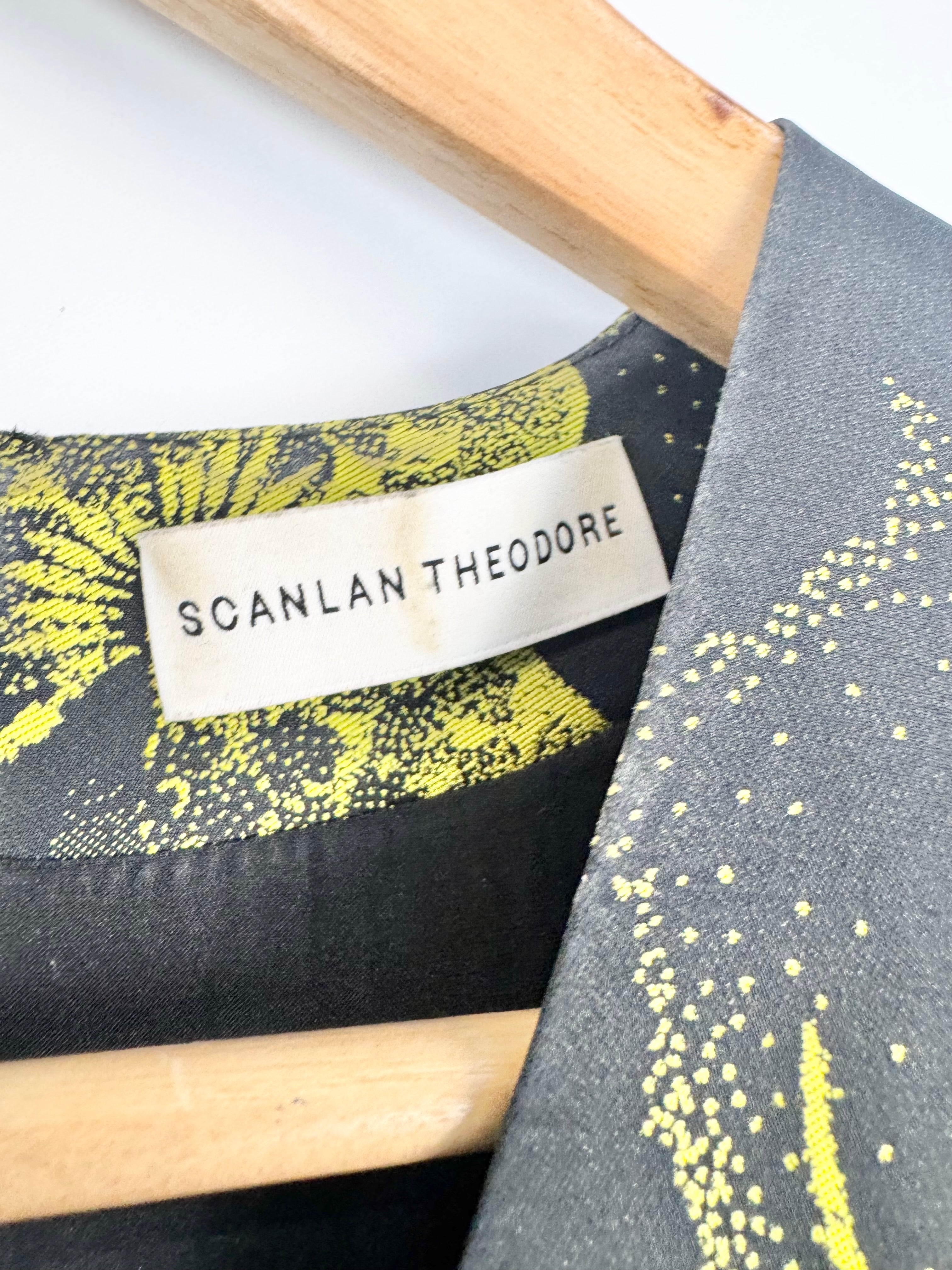 Scanlan Theodore 'Citrus' Black & Yellow Taffeta Balloon Sleeve Cropped Blouse