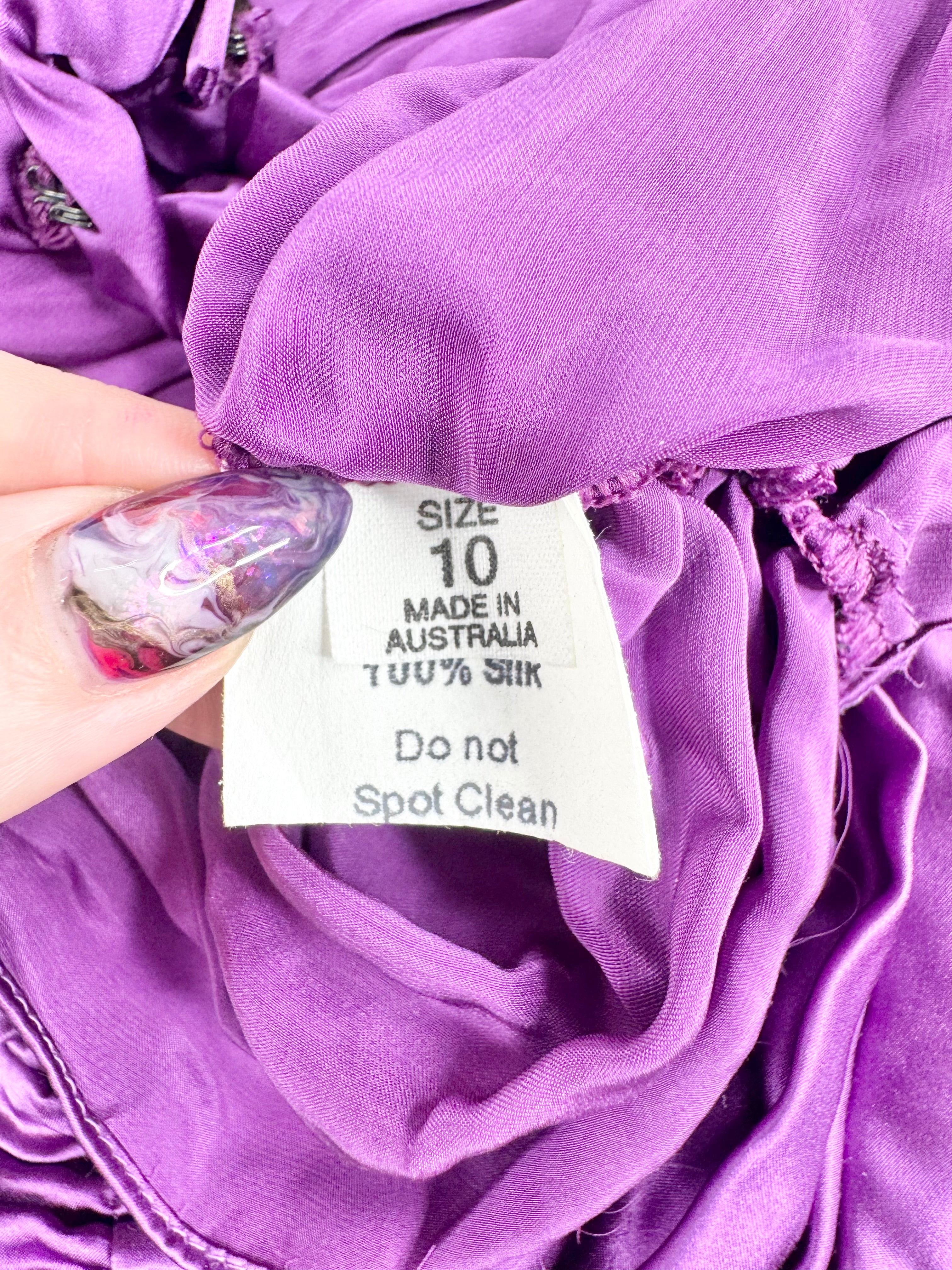 Carla Zampatti Violet Ruched Silk Crop Top - AU10