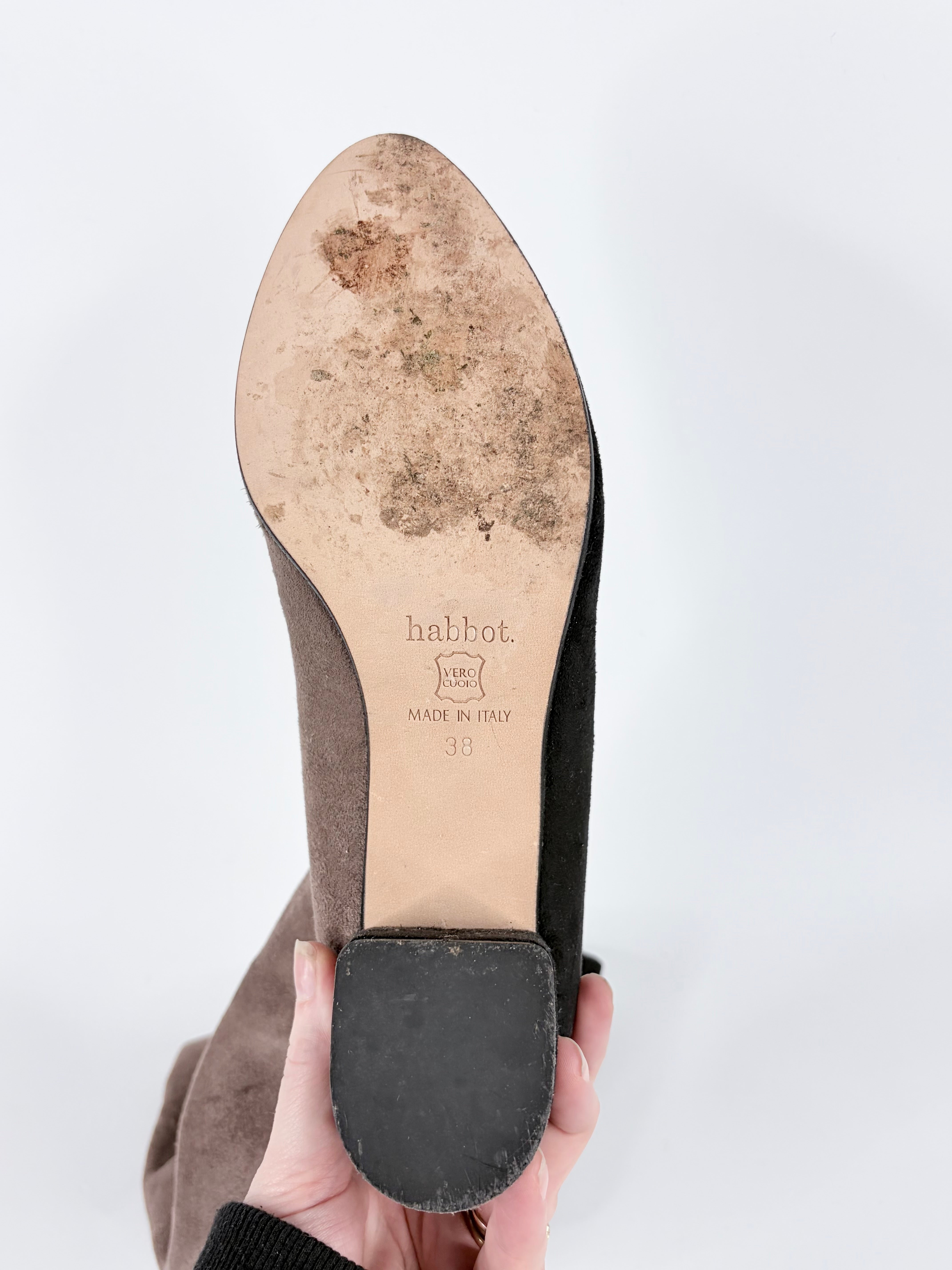Habbot Taupe & Black Duotone Suede Knee High Boots - EU38
