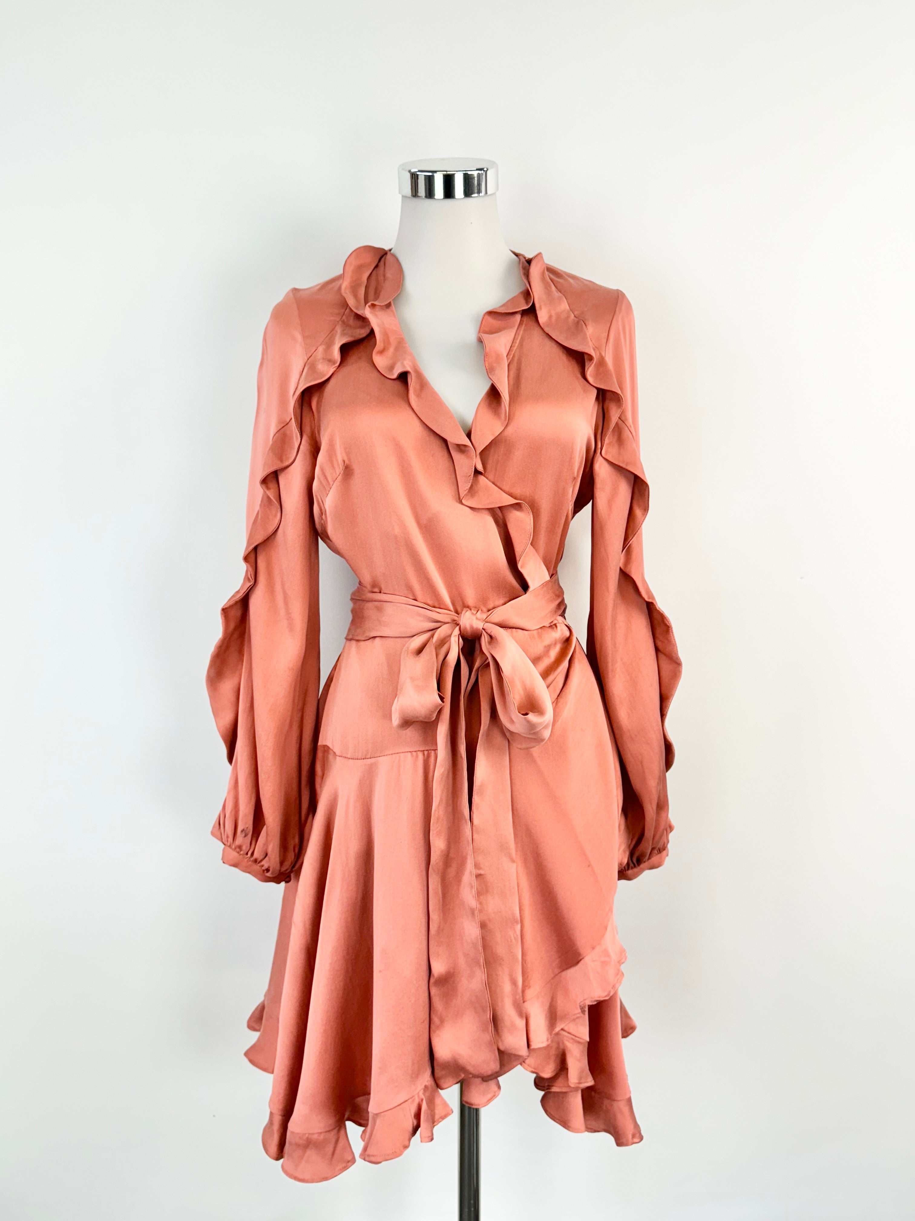 Zimmermann Saffron Silk Wrap Mini Dress - AU10