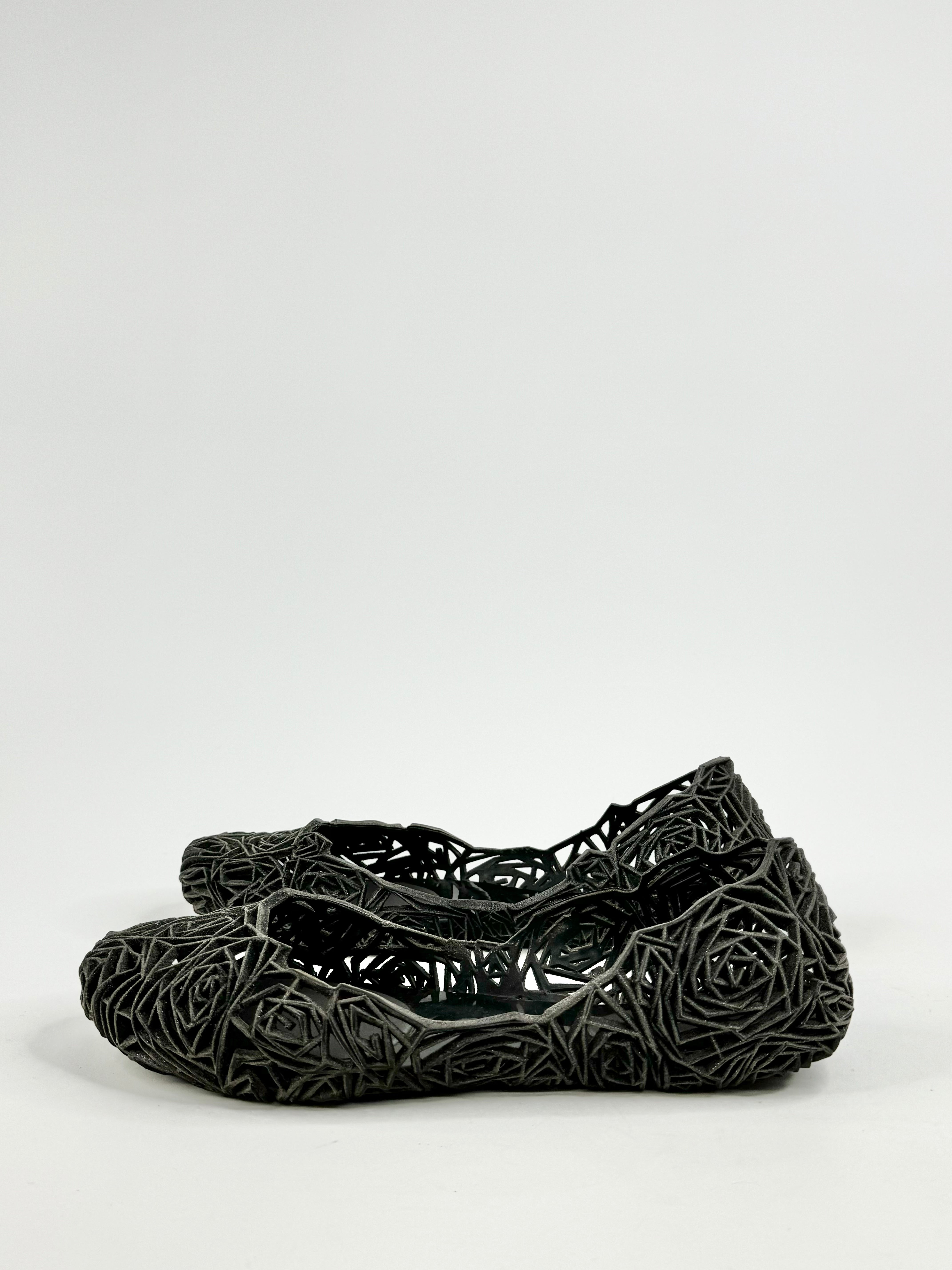 Melissa x Campana Black 3D Rose Ballet Flats - EU40