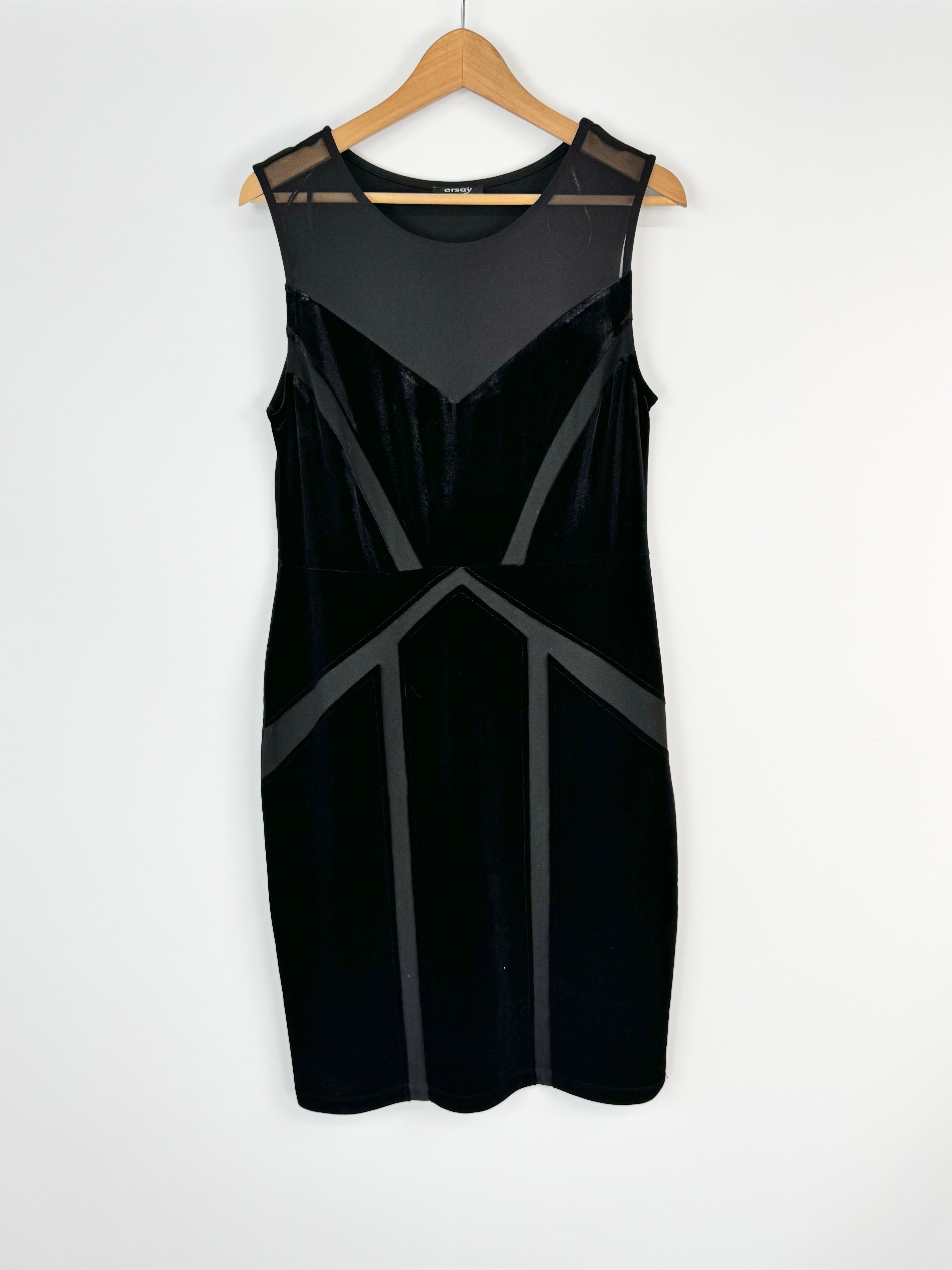 Orsay Black Velvet Illusion Neckline Midi Dress - AU12