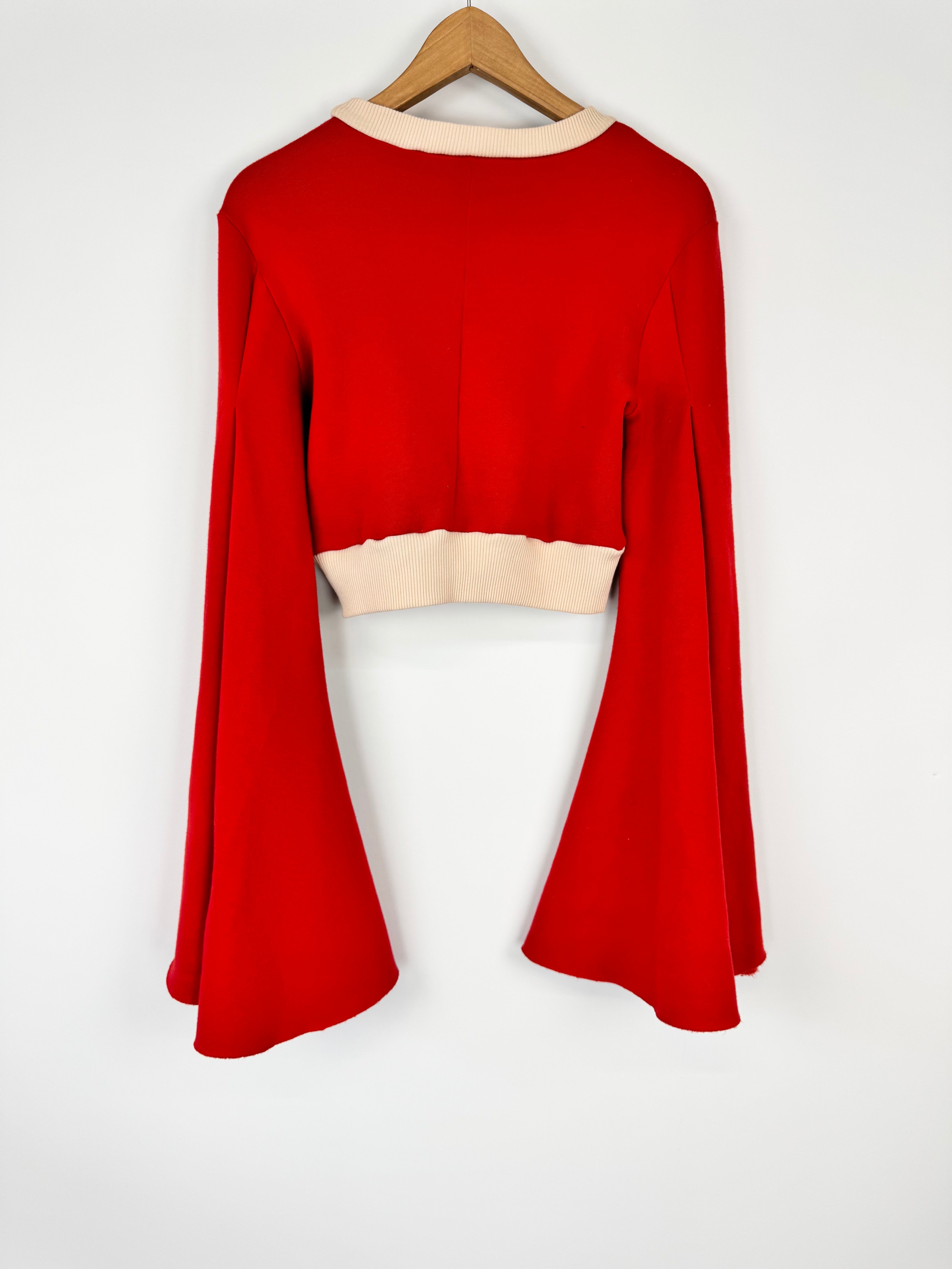 Ellery Crimson & Beige Trim Bell Sleeve Crop Top - AU8