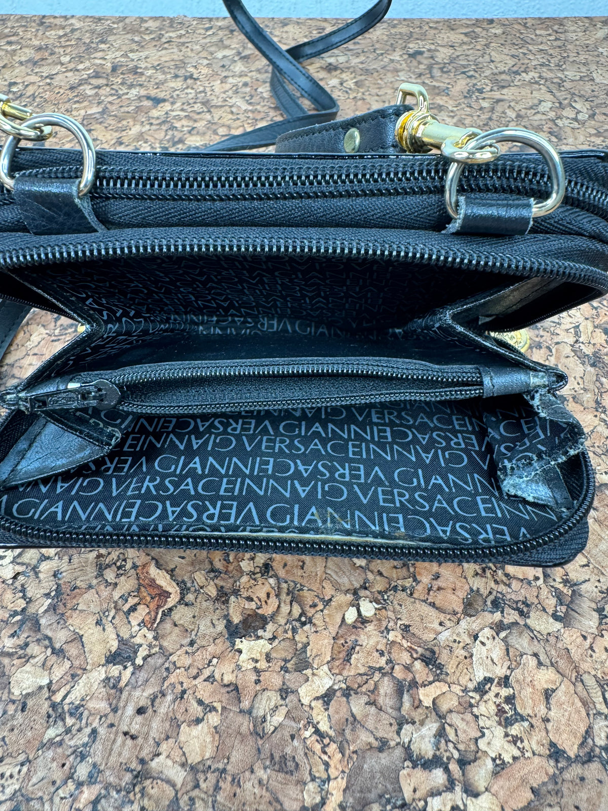 Vintage 90s Gianni Versace Patent Faux Croc Cross Body Bag