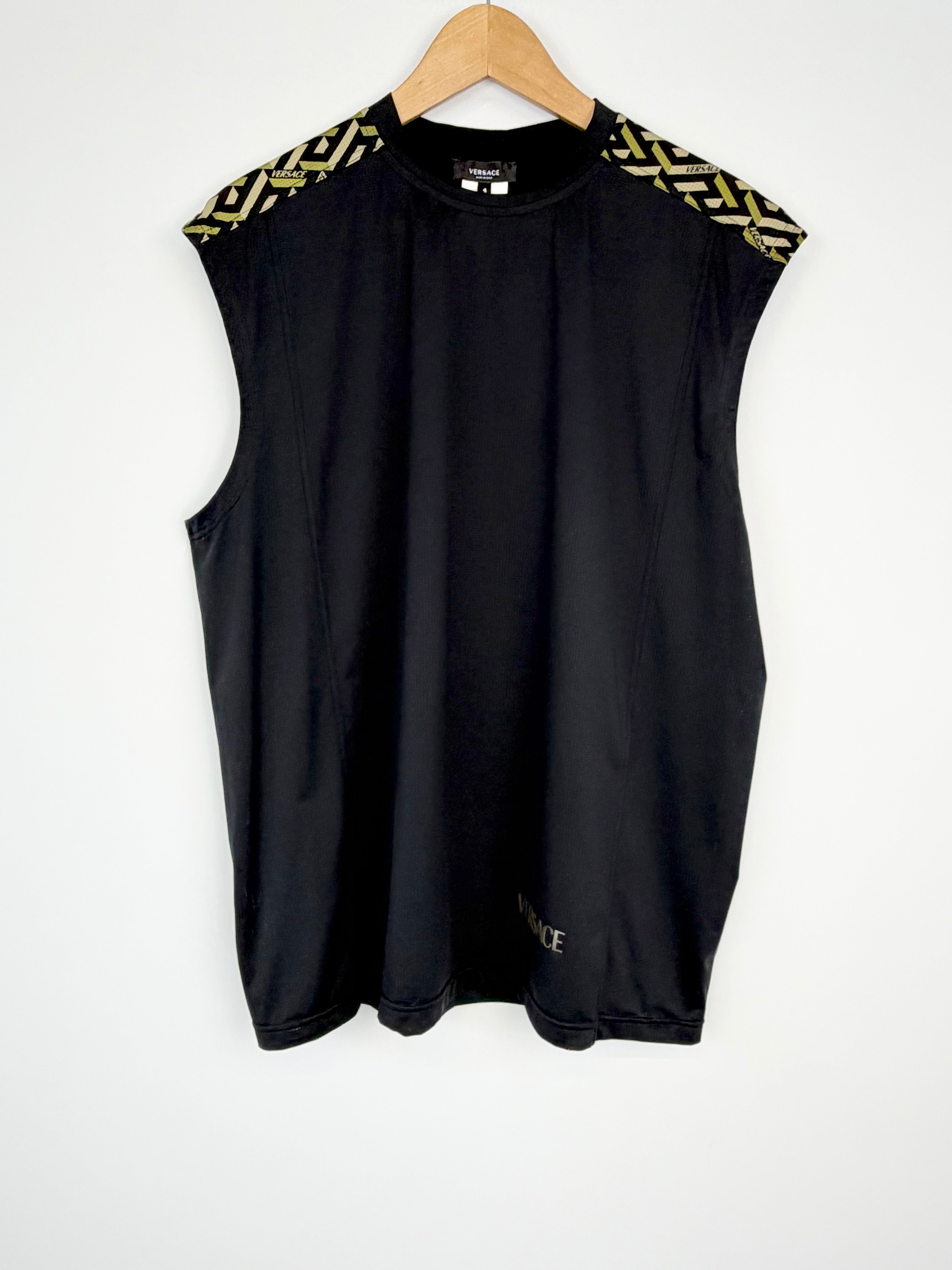 Versace Black & Green Embellished Gym Wear Tank Top - L