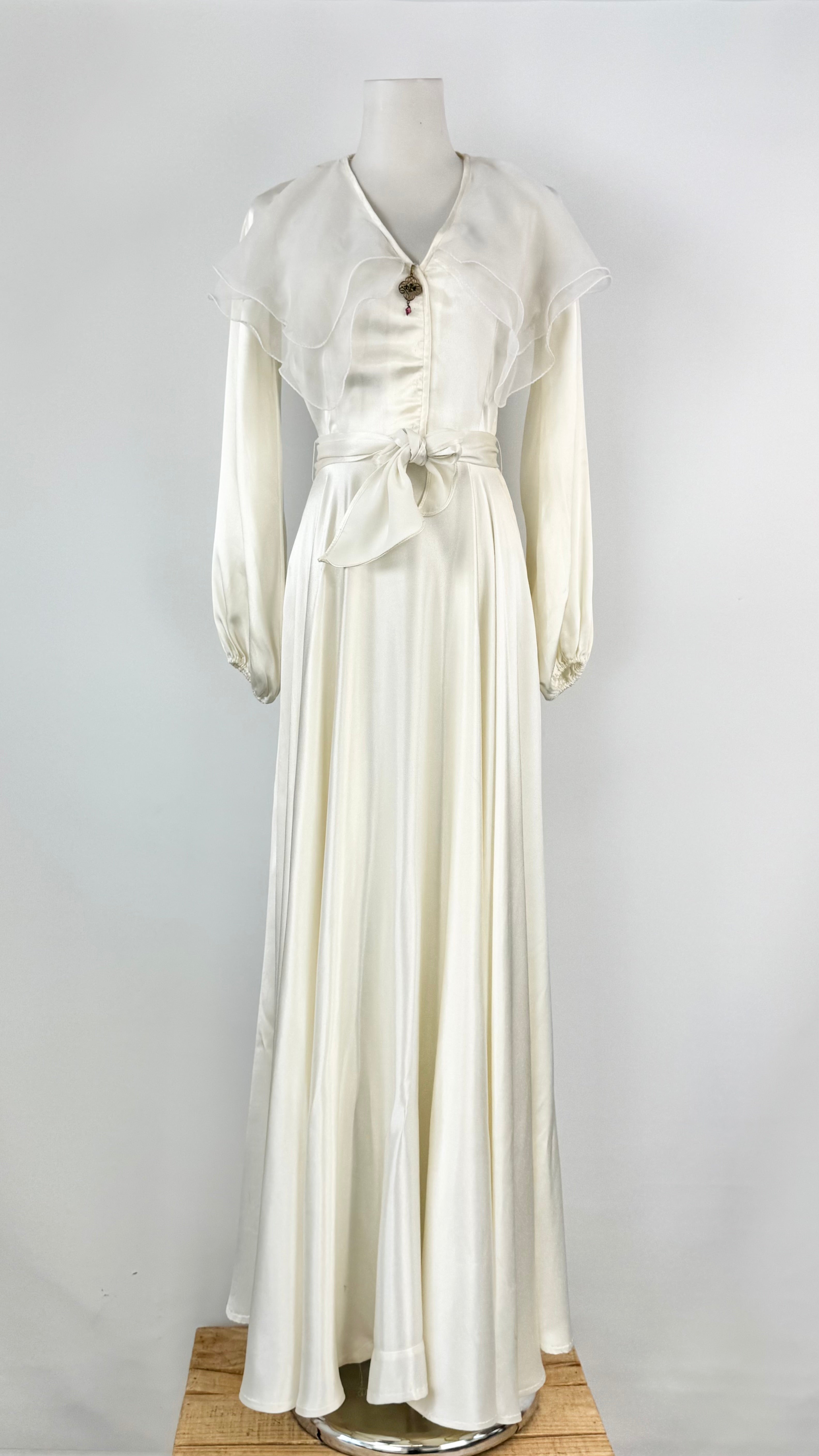 Vintage Merivale Bohemian Ivory Satin Ruffled Maxi Dress - AU8